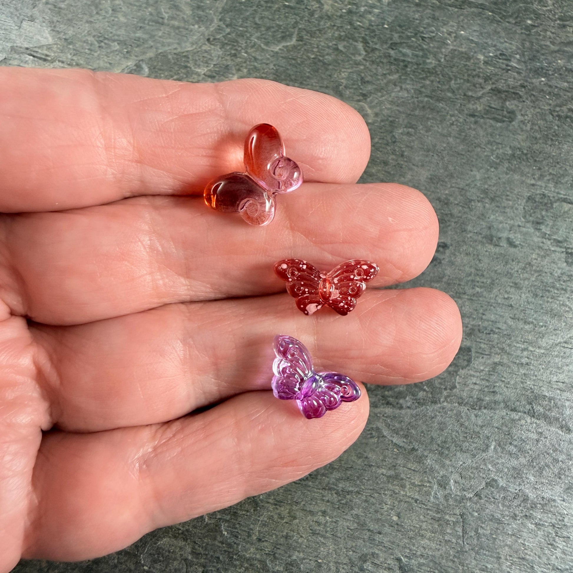 Glass Beads - Dark Purple and Orange Butterfly Mix * 16 Beads