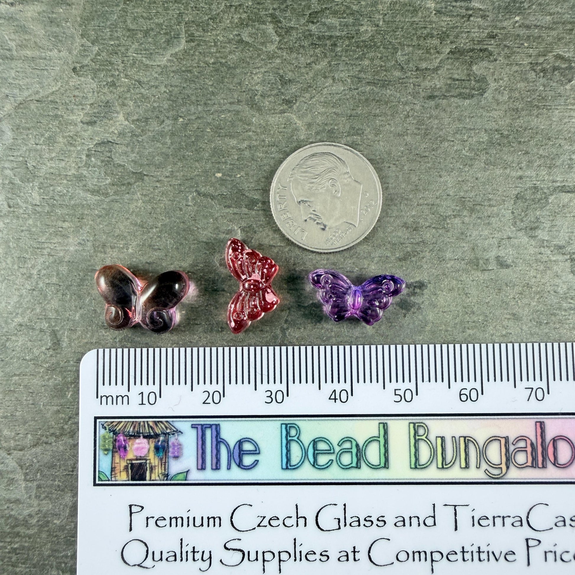 Glass Beads - Dark Purple and Orange Butterfly Mix * 16 Beads