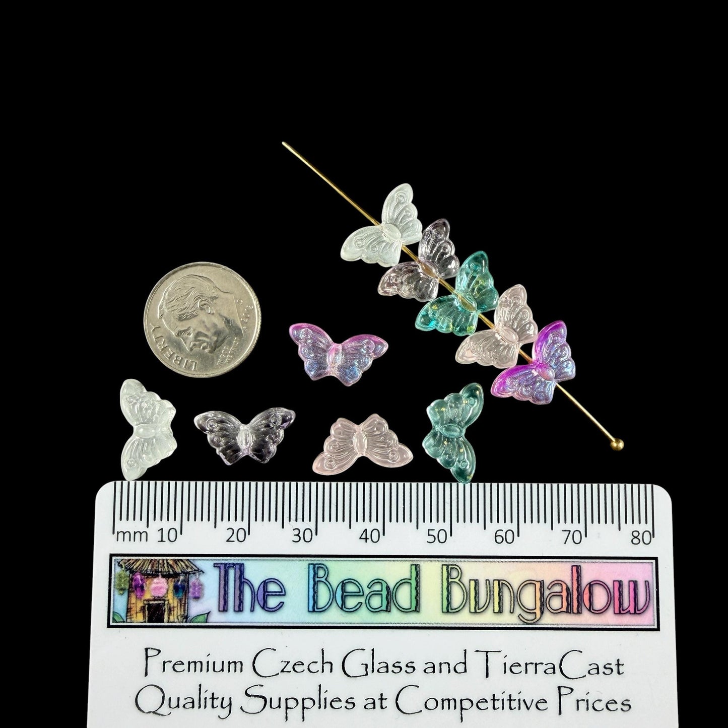 Glass Beads - Purple, White and Aqua Frilly Butterfly Mix * 30 Beads