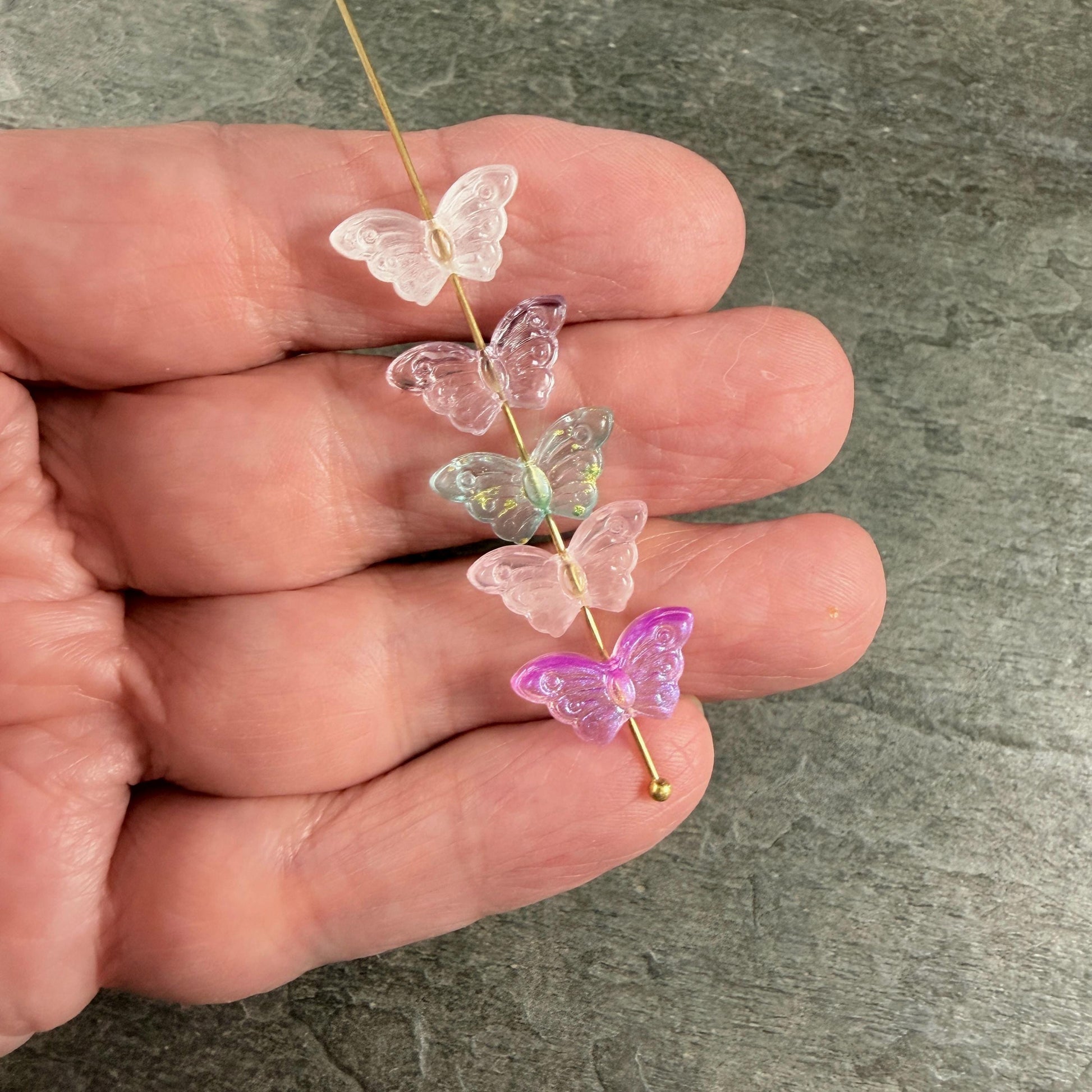 Glass Beads - Purple, White and Aqua Frilly Butterfly Mix * 30 Beads