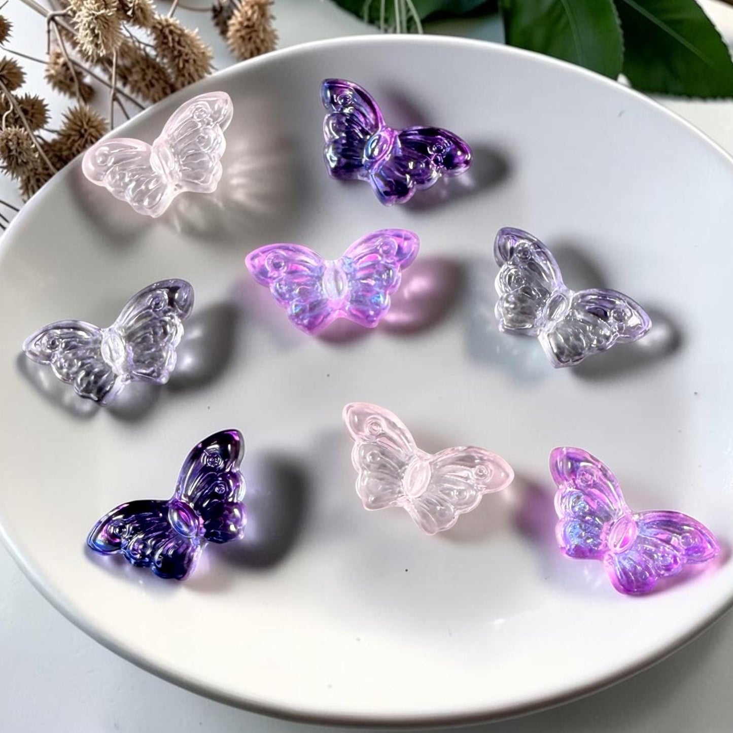 Glass Beads - Purple and Pink Frilly Butterfly Mix * 16 Beads
