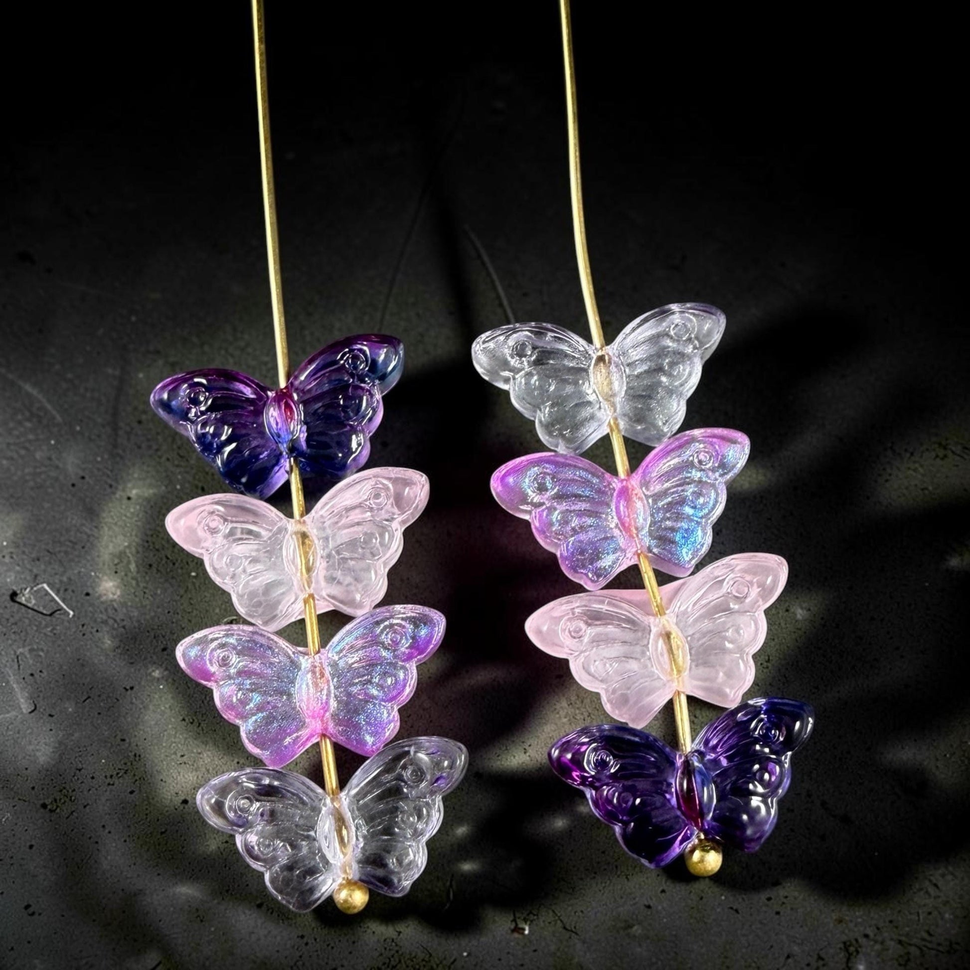 Glass Beads - Purple and Pink Frilly Butterfly Mix * 16 Beads