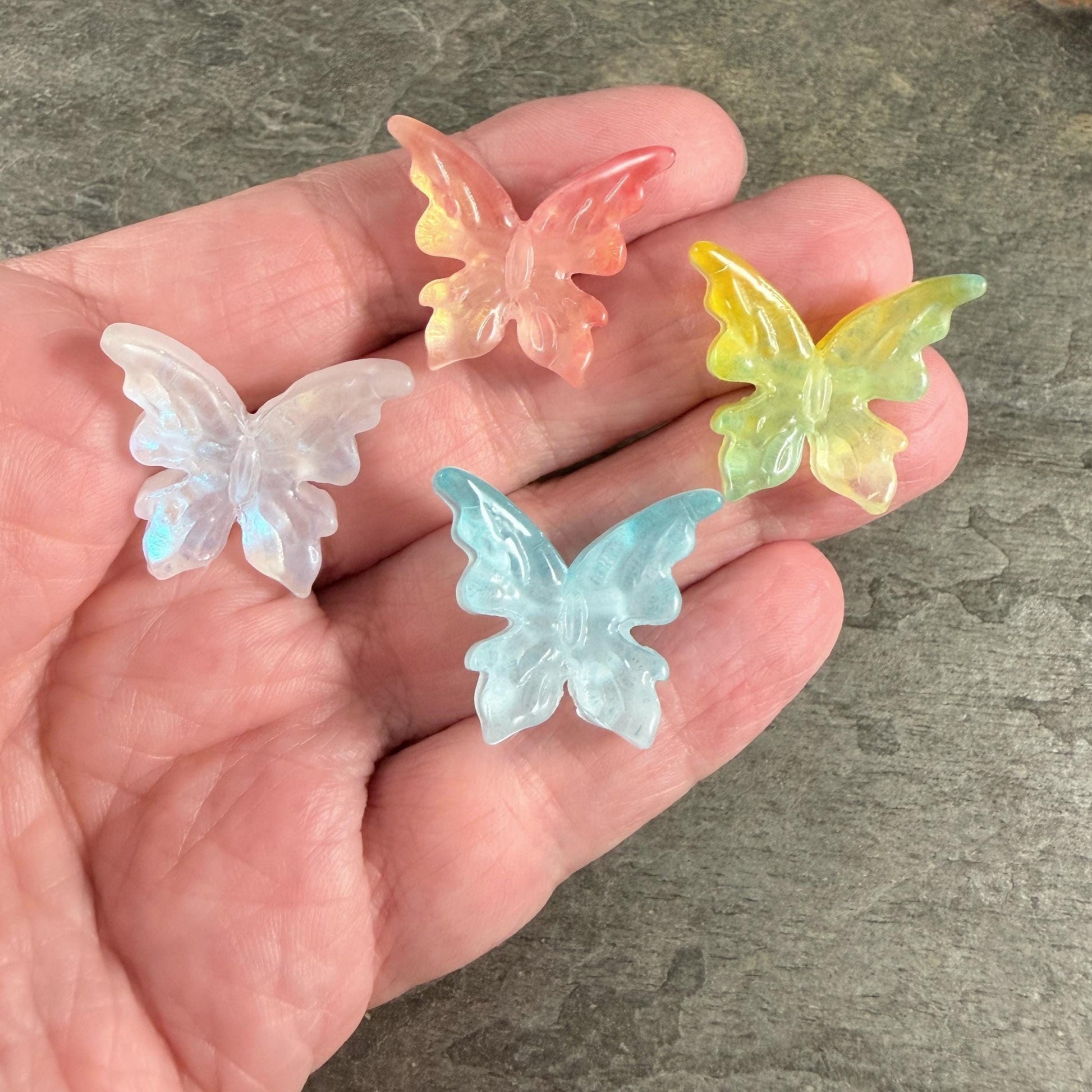 Large Glass Butterfly - Pretty Pastels, Colorful Peach, Blue and Yellow Focal Beads * Qty. 4