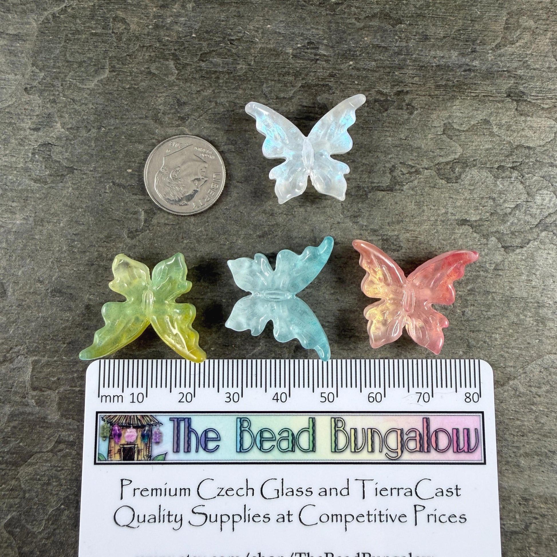 Large Glass Butterfly - Pretty Pastels, Colorful Peach, Blue and Yellow Focal Beads * Qty. 4