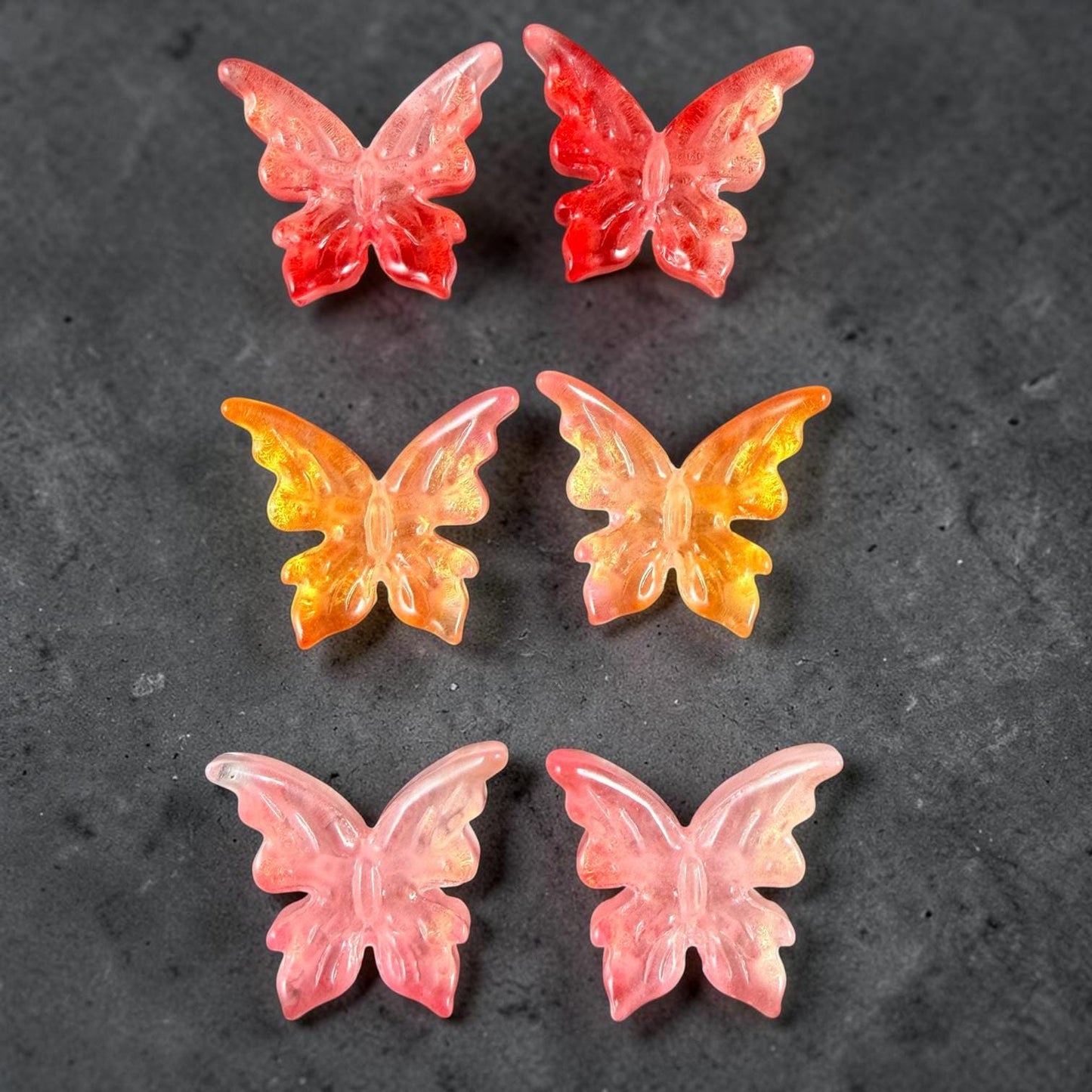 Large Glass Butterfly - Watermelon, Peach and Pink Focal Beads * 6 Beads