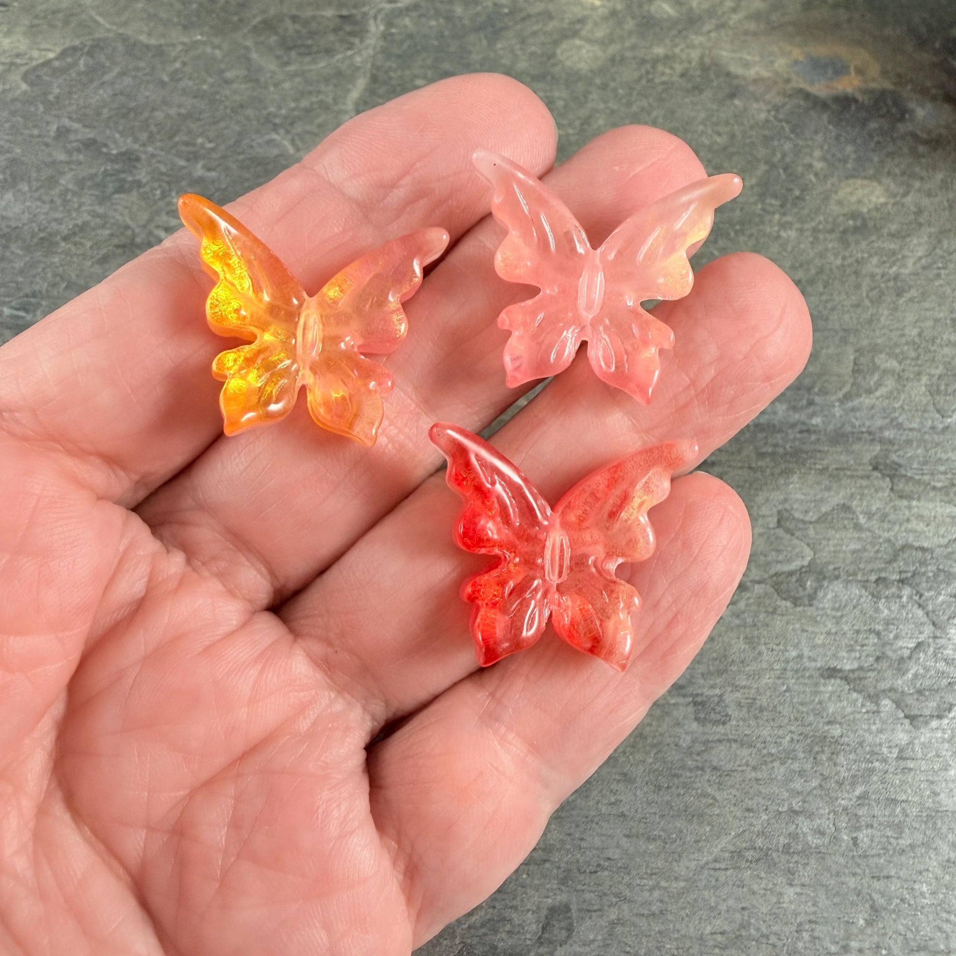 Large Glass Butterfly - Watermelon, Peach and Pink Focal Beads * 6 Beads
