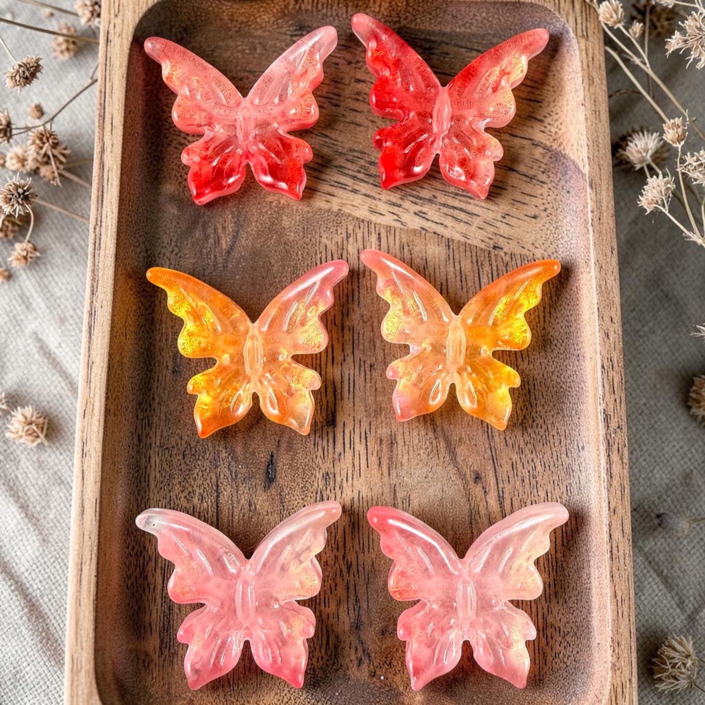 Large Glass Butterfly - Watermelon, Peach and Pink Focal Beads * 6 Beads