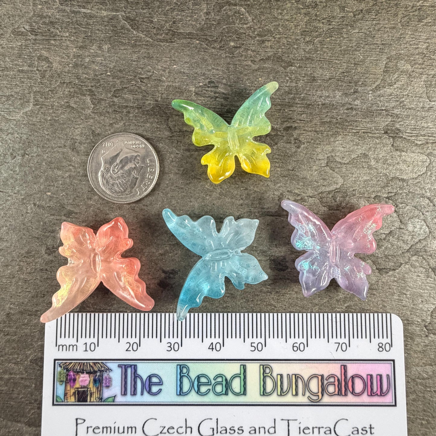 Large Glass Butterfly - Pretty Pastels, Lavender, Pink, Blue and Yellow Focal Beads * Qty. 4
