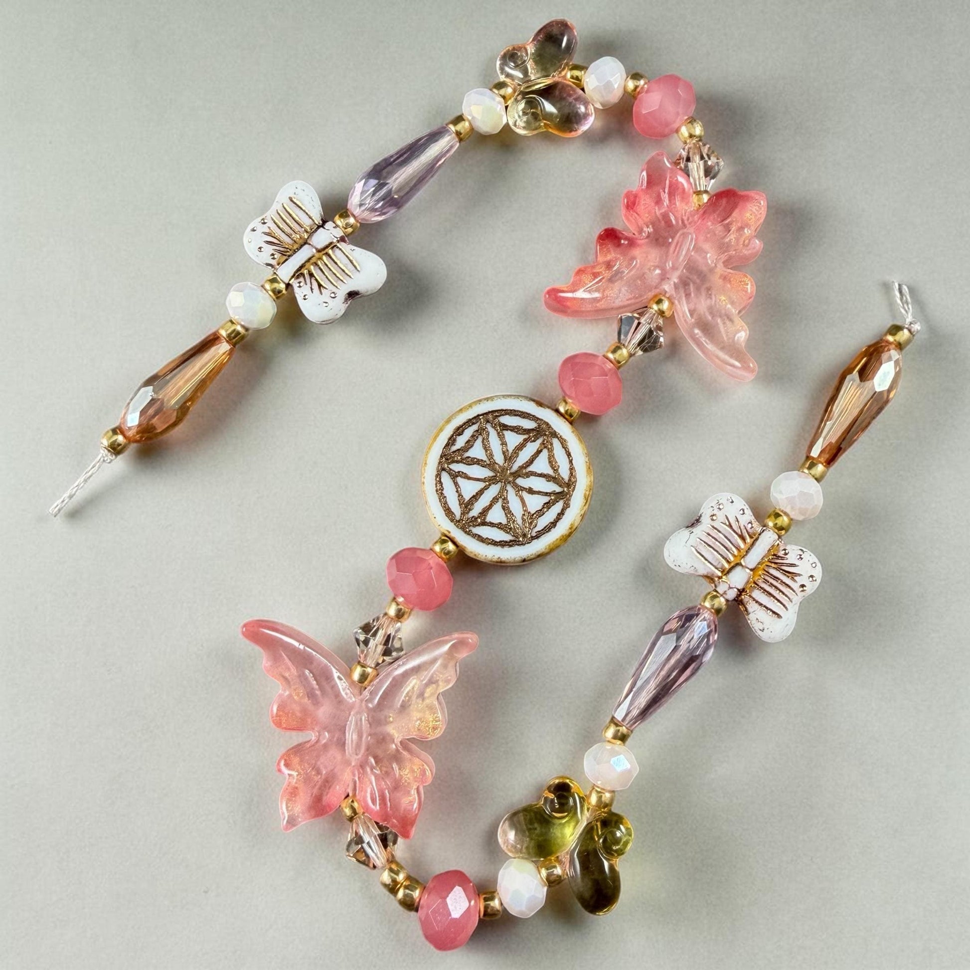 Butterfly Beads - Peach, Beige and Gold Glass Beads - Exclusive Bead Mix (612.01) - 10.5" Strand