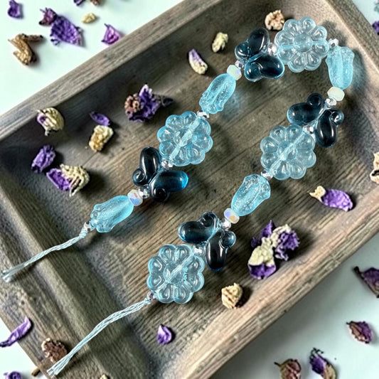 Exclusive Bead Bungalow Mix - Blue Butterflies and Flowers, Nature Theme Glass Beads (612.03) - 6.5" Strand