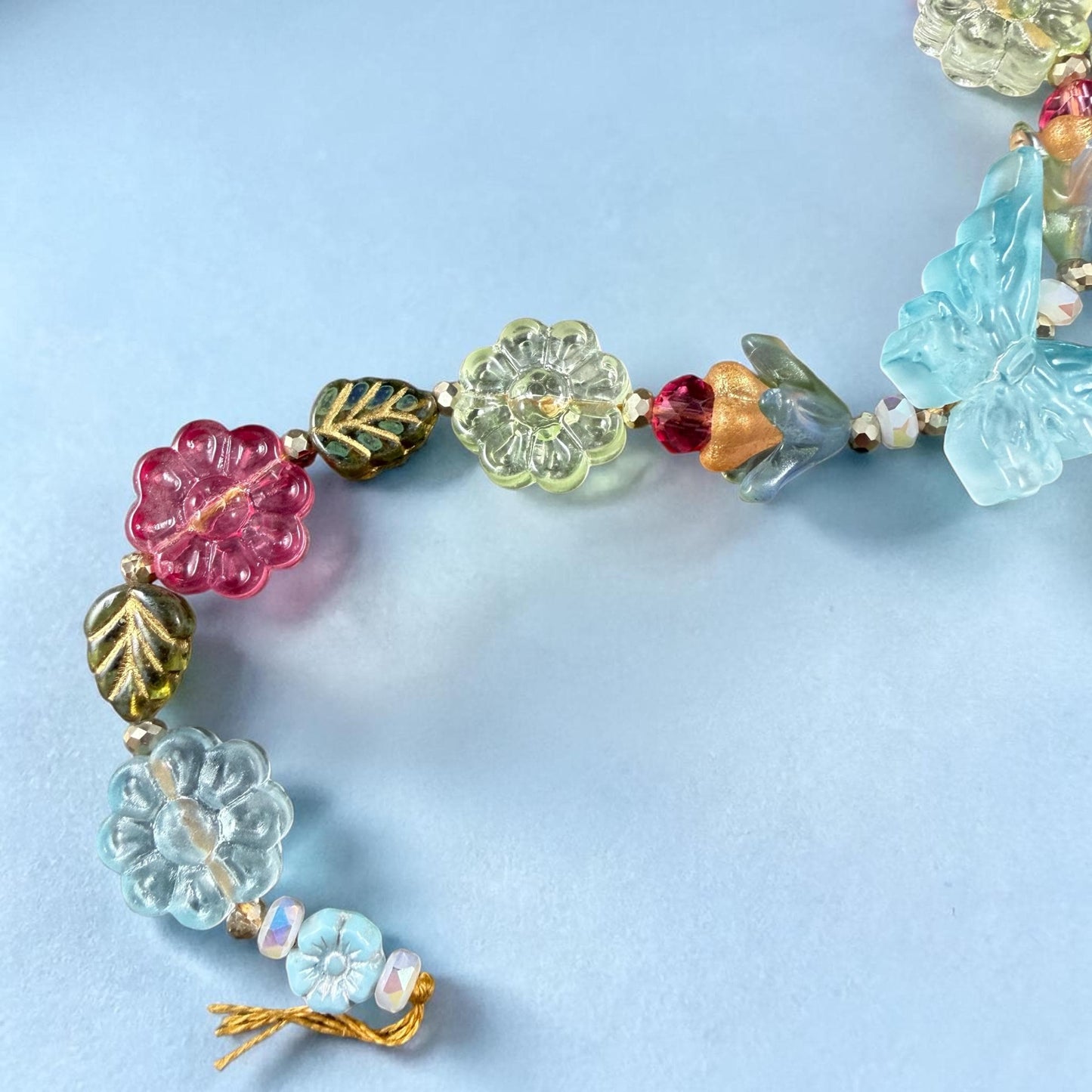 Colorful Mix of Butterflies and Flowers, Nature Theme Glass Beads (612.06) - 18" Strand