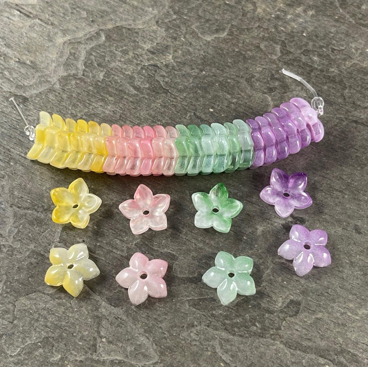 5-Petal Flower Bead Caps - 12mm, Multi-Colored Pastel Mix (FBC-3) * Qty. 24