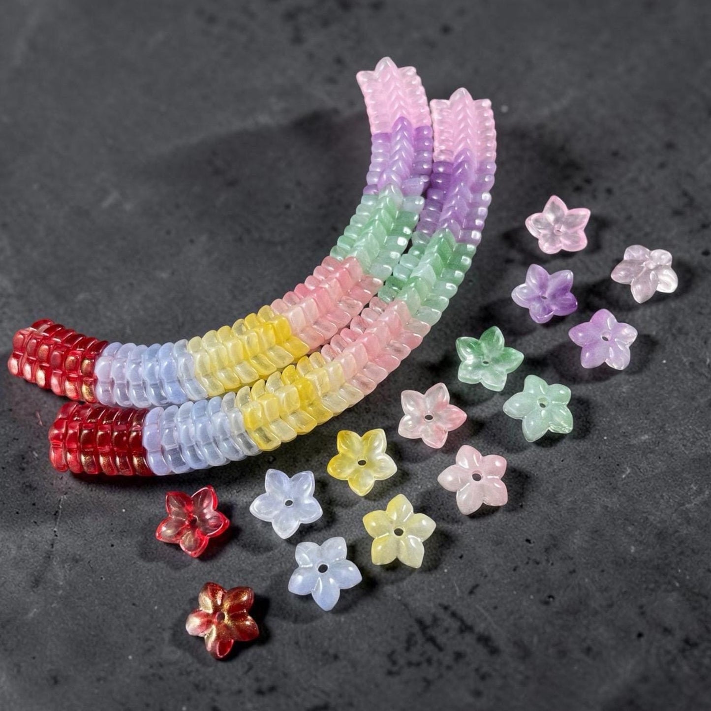 5-Petal Flower Bead Caps - 12mm, Multi-Colored Mix (FBC-2) * Qty. 42