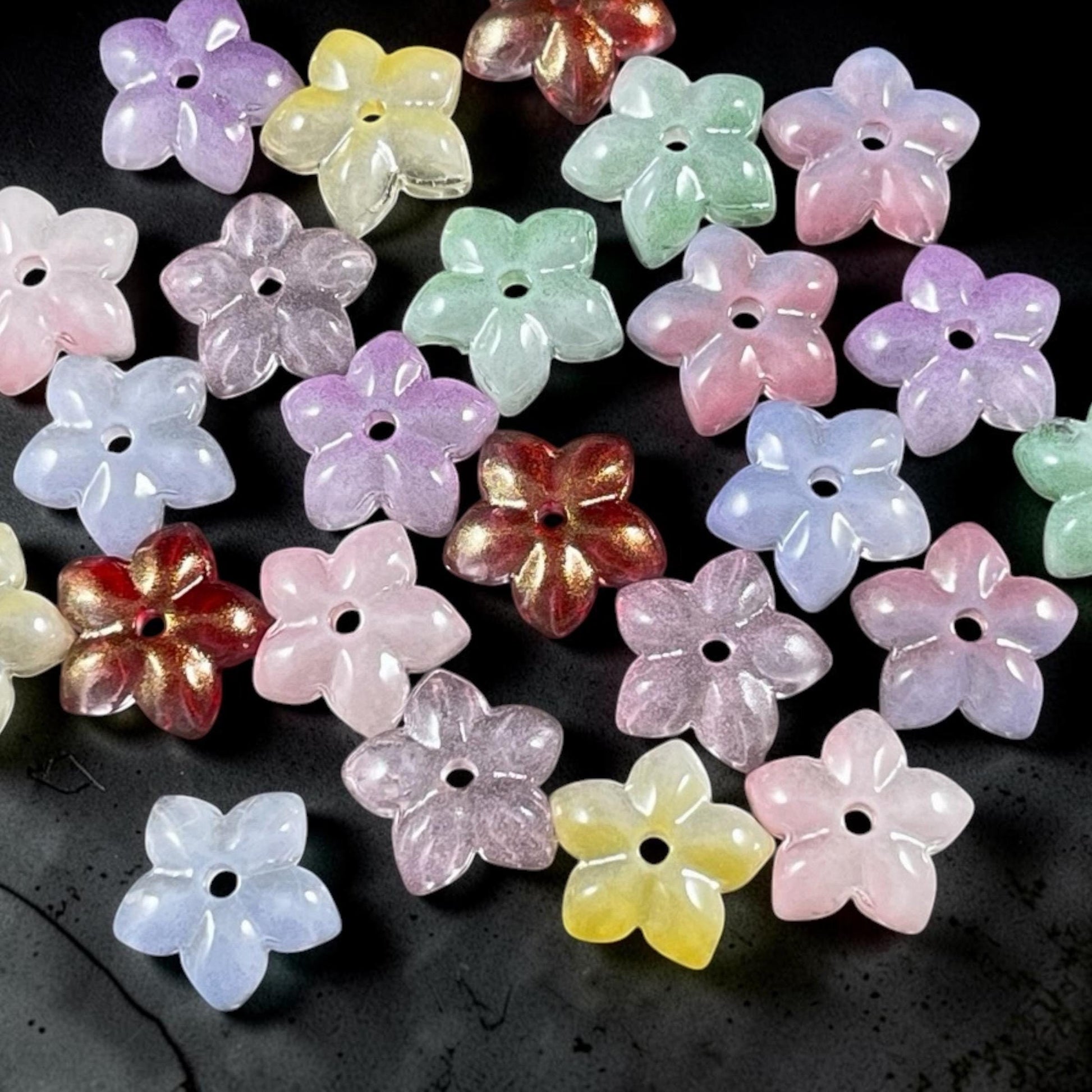 5-Petal Flower Bead Caps - 12mm, Multi-Colored Mix (FBC-2) * Qty. 42