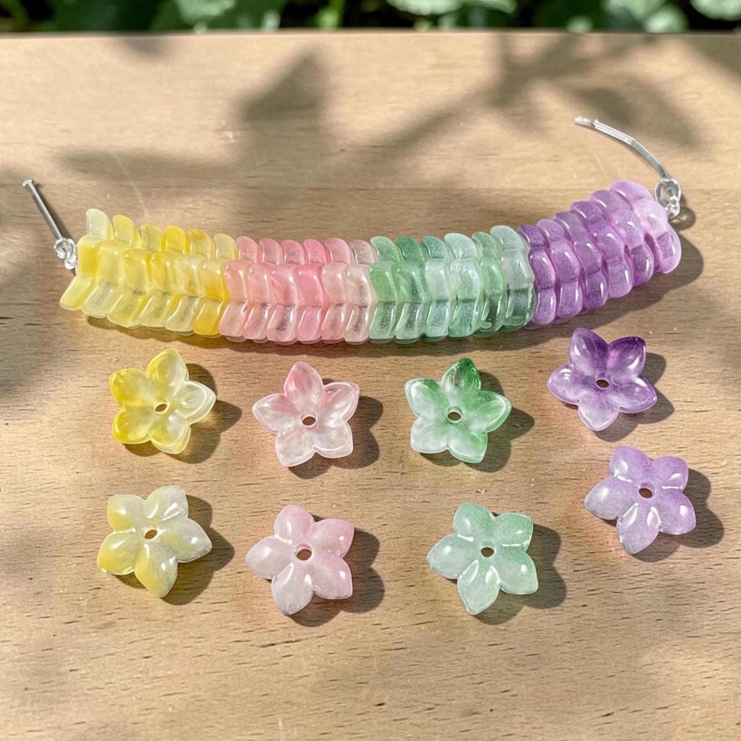 5-Petal Flower Bead Caps - 12mm, Multi-Colored Pastel Mix (FBC-3) * Qty. 24
