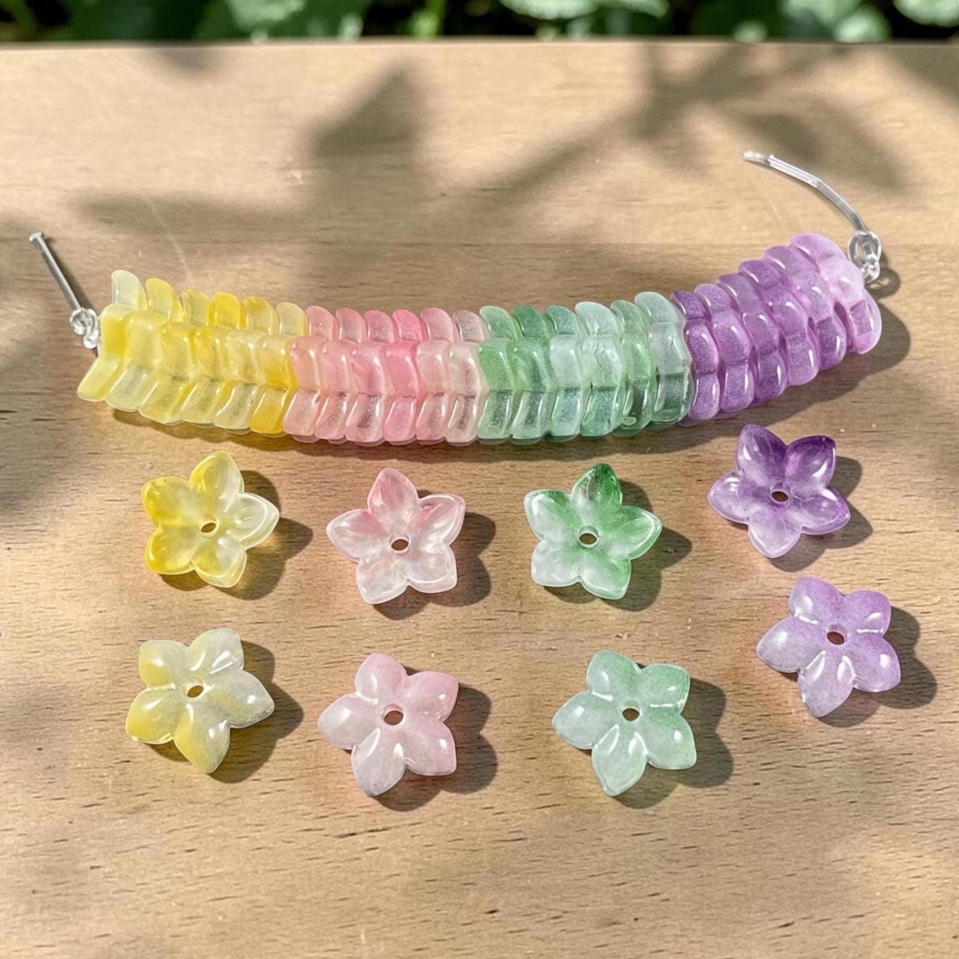 5-Petal Flower Bead Caps - 12mm, Multi-Colored Pastel Mix (FBC-3) * Qty. 24