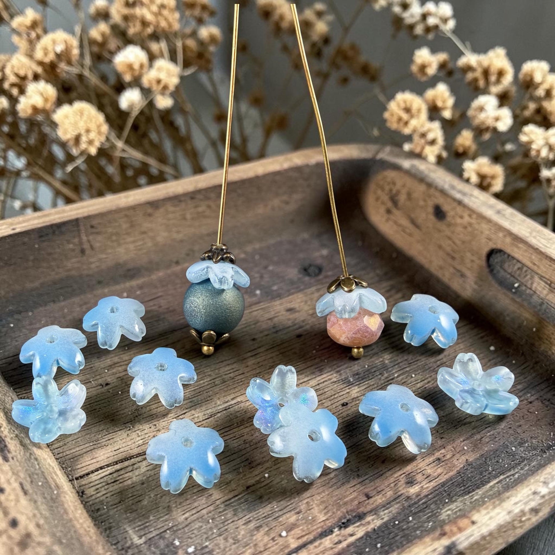 Sky Blue Flower Petal Bead Caps, 10.5mm Curved Flower (44A55-06) * Qty. 20