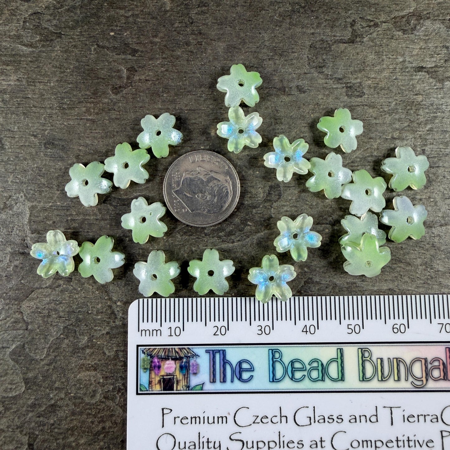 Light Green Flower Petal Bead Caps, 10.5mm Curved Flower (44A55-07) * Qty. 20