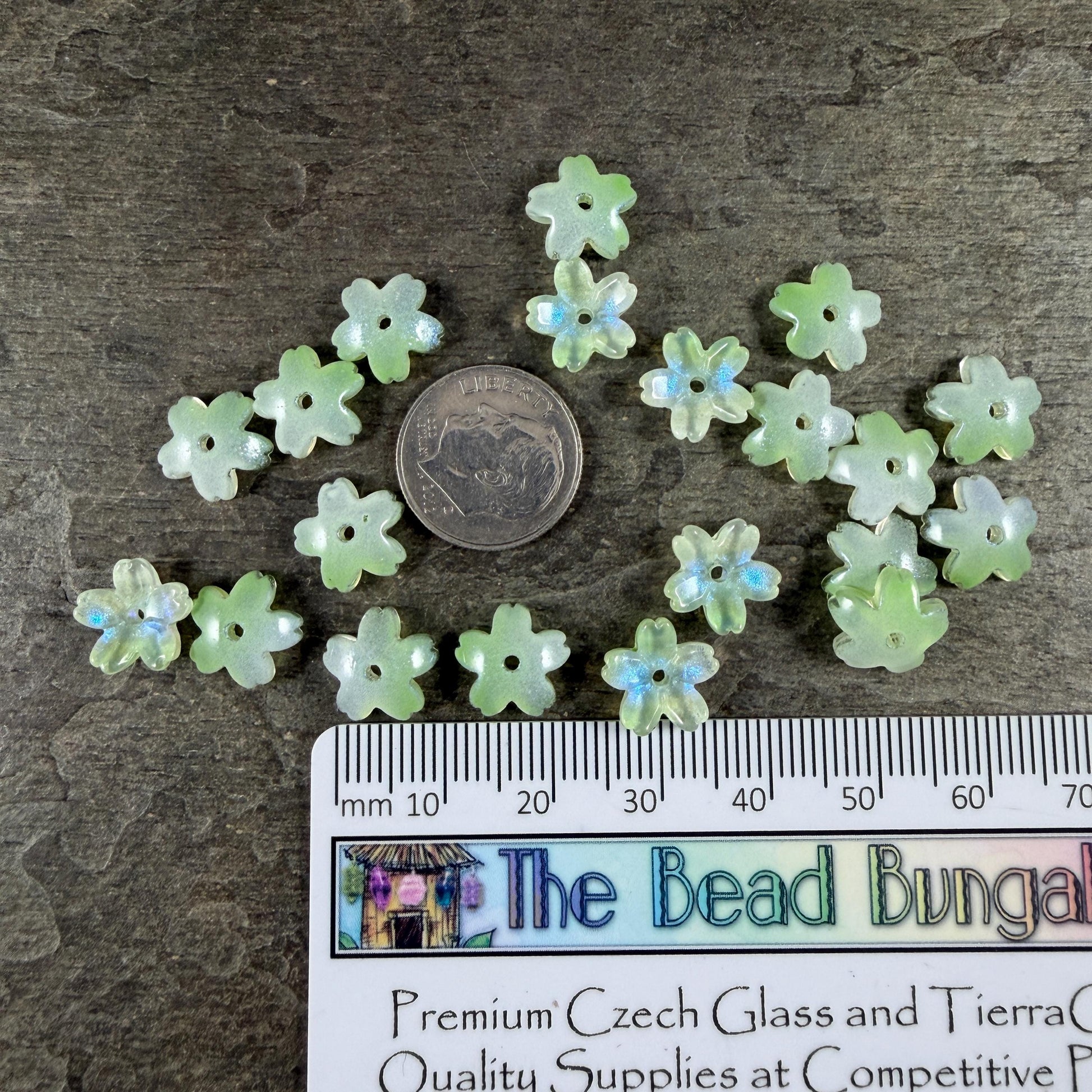 Light Green Flower Petal Bead Caps, 10.5mm Curved Flower (44A55-07) * Qty. 20