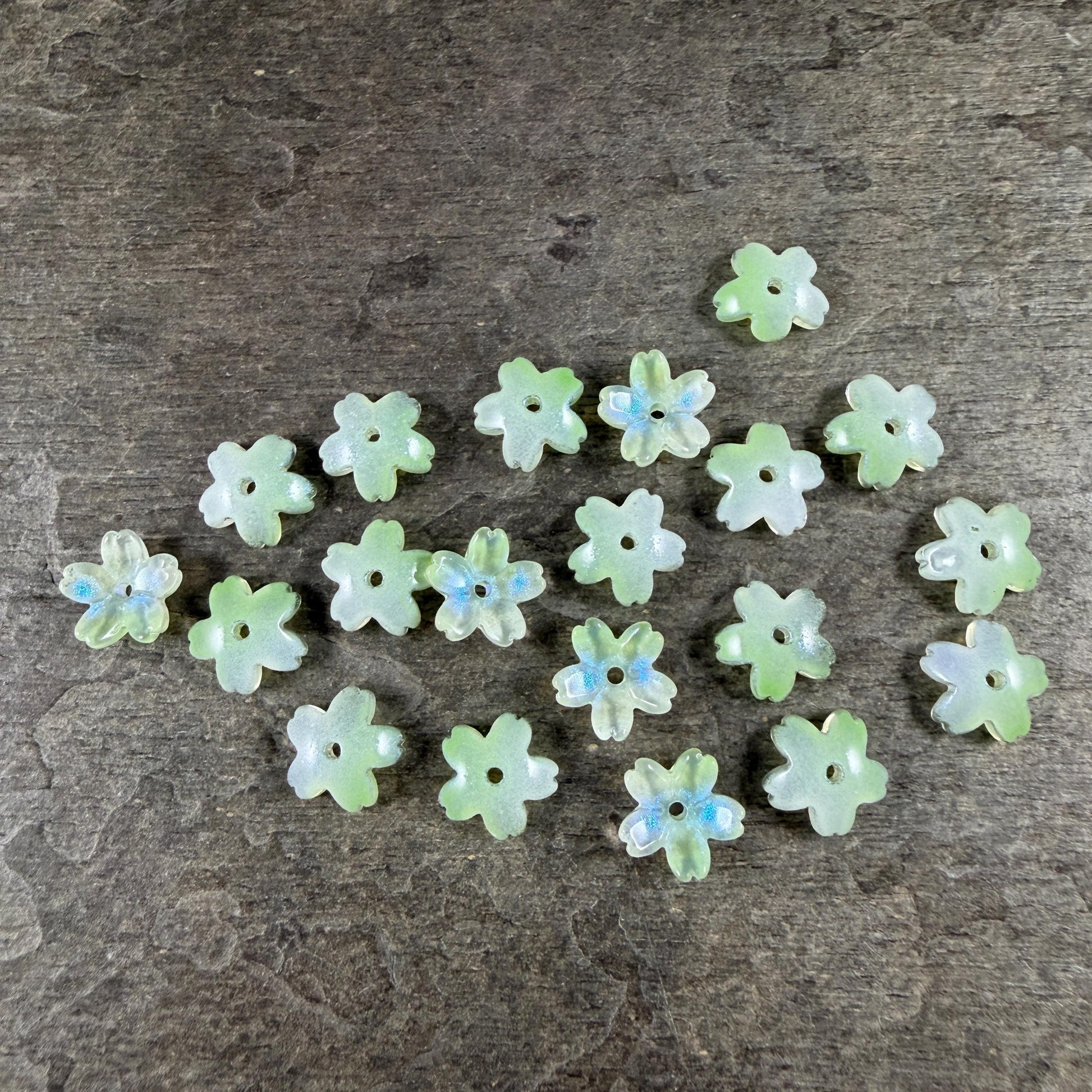 Light Green Flower Petal Bead Caps, 10.5mm Curved Flower (44A55-07) * Qty. 20