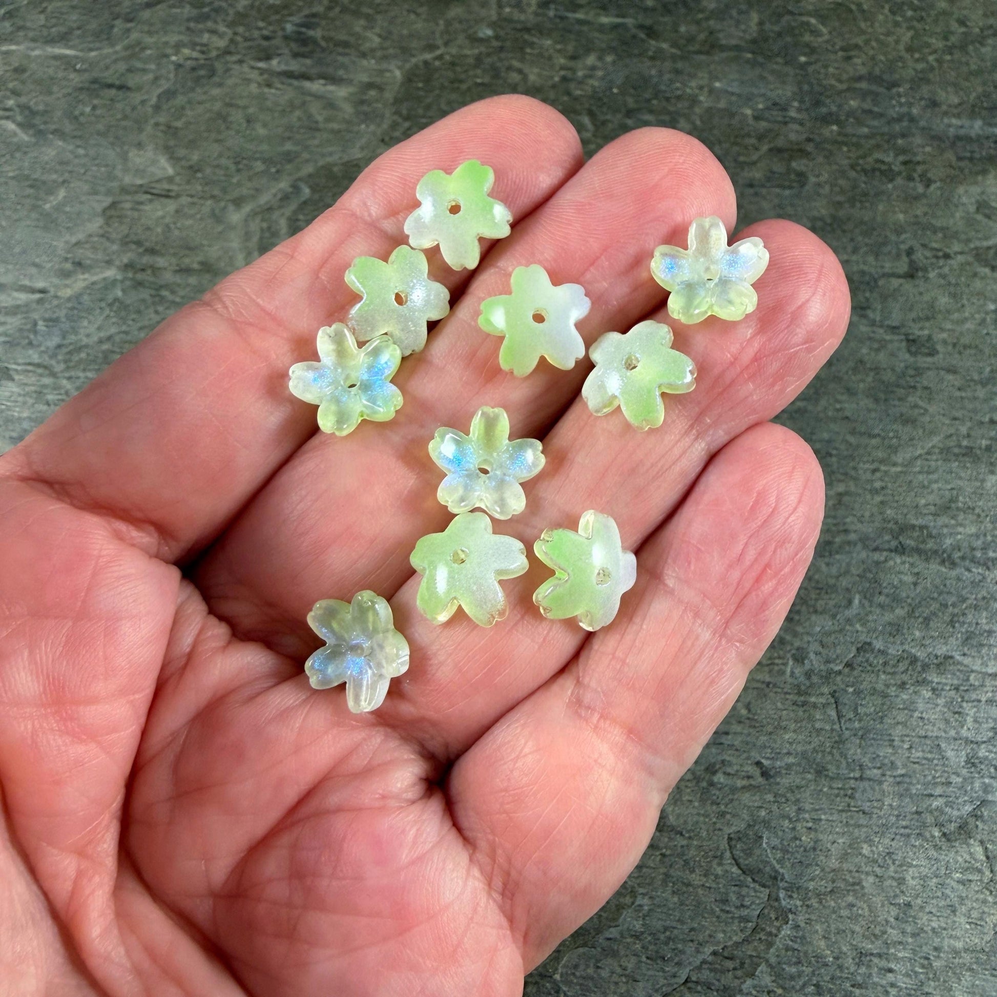 Light Green Flower Petal Bead Caps, 10.5mm Curved Flower (44A55-07) * Qty. 20