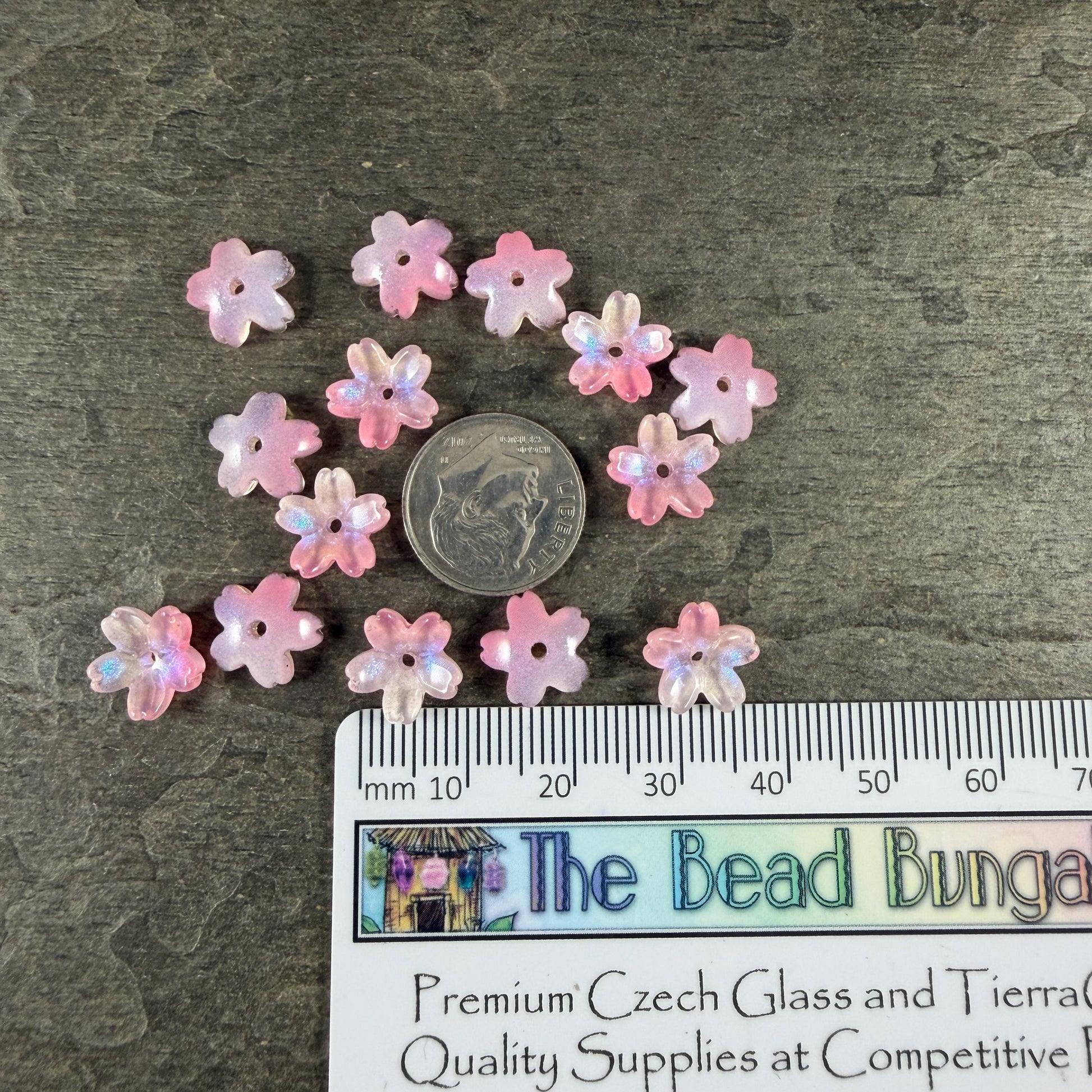 Pink Flower Petal Bead Caps, 10.5mm Curved Flower (44A55-02) * Qty. 20