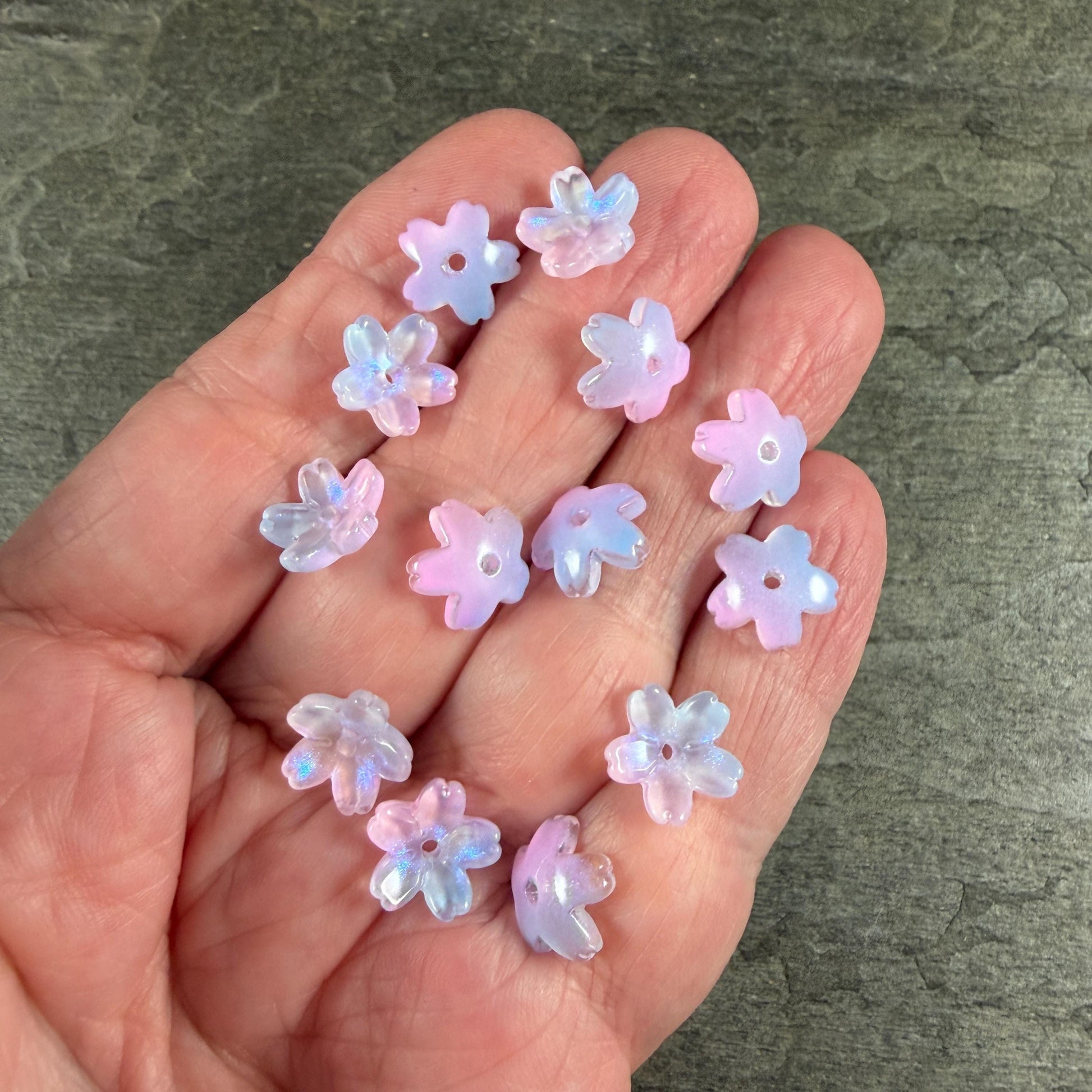 Pink and Periwinkle Flower Petal Bead Caps, 10.5mm Curved Flower (44A55-03) * Qty. 20