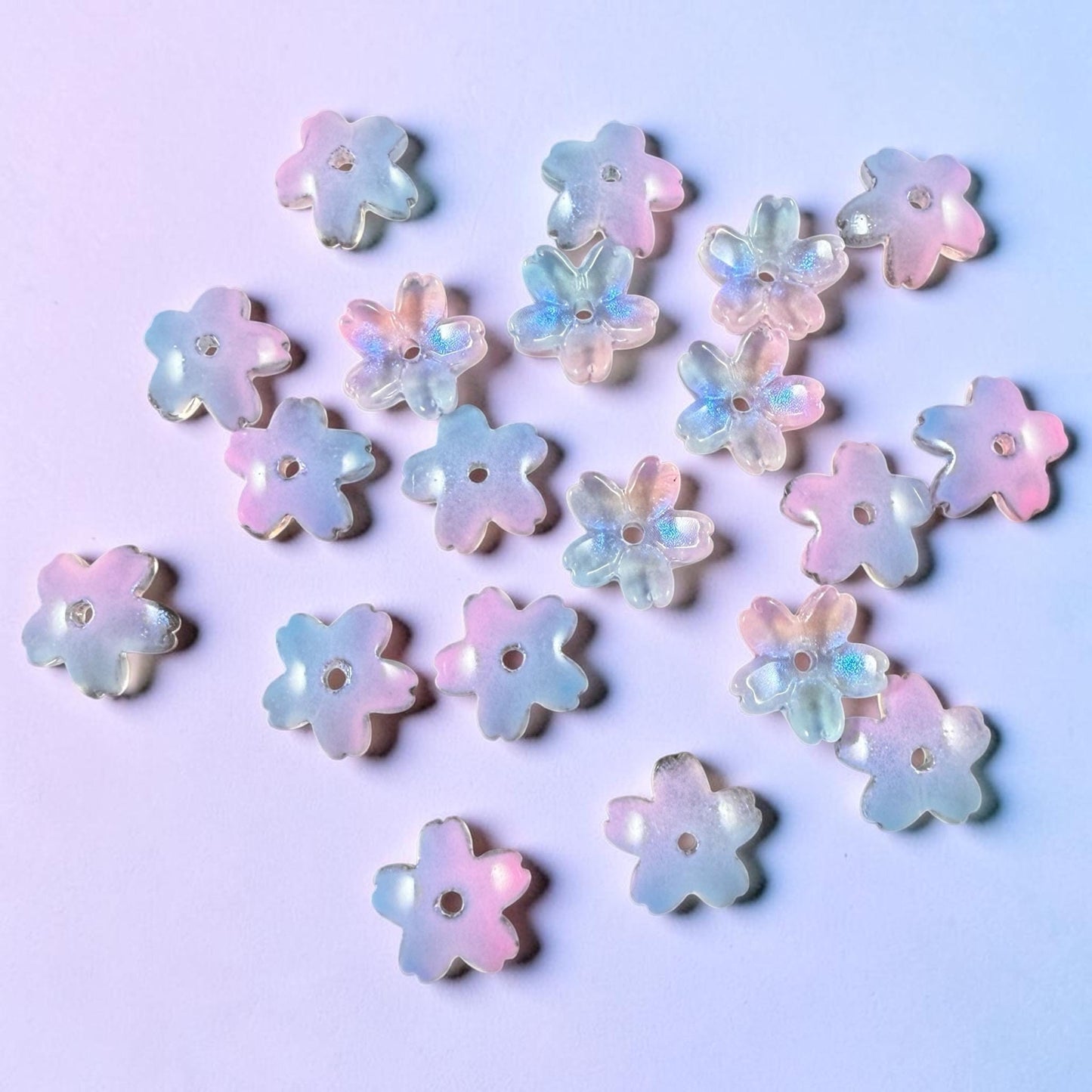 Pink and Periwinkle Flower Petal Bead Caps, 10.5mm Curved Flower (44A55-03) * Qty. 20