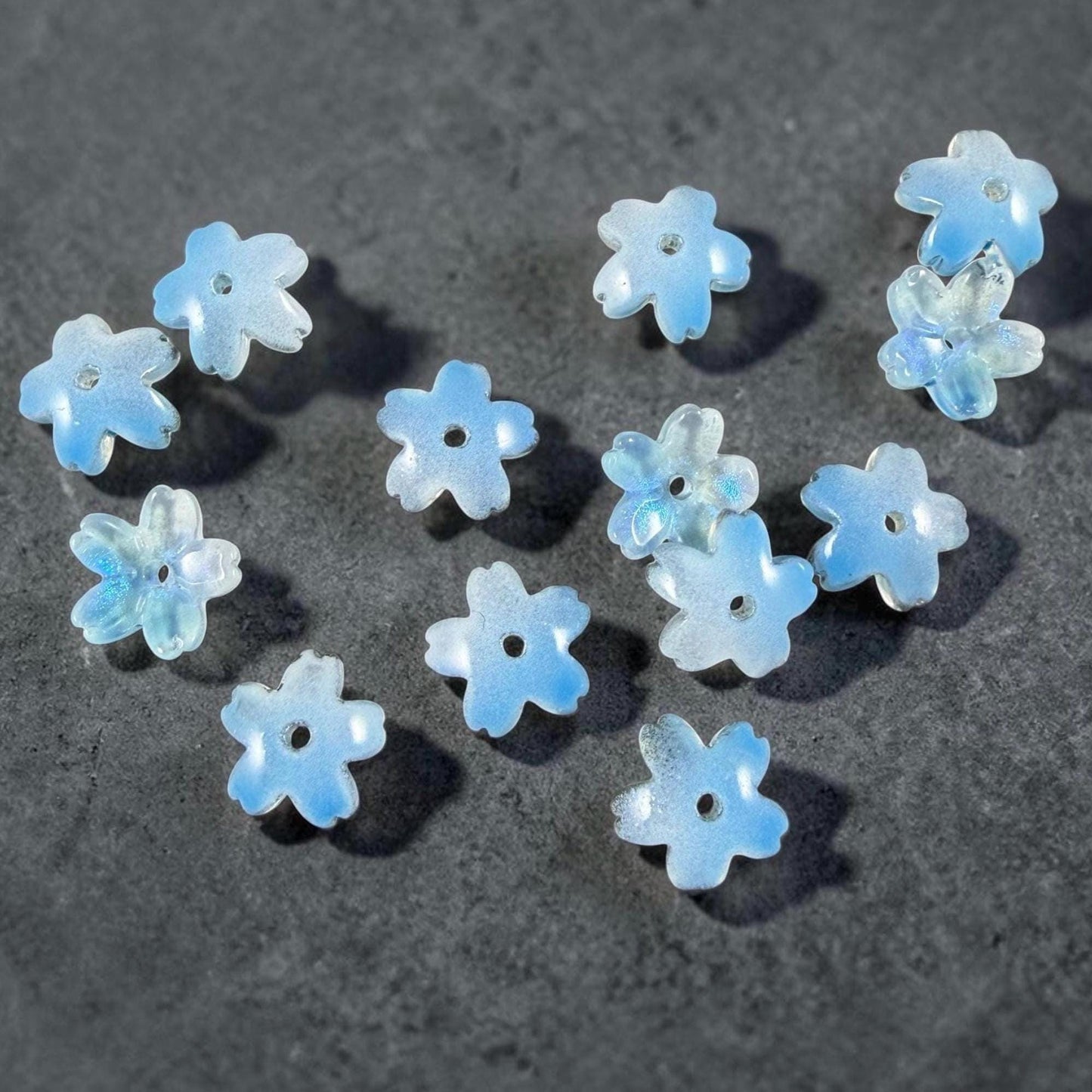 Sky Blue Flower Petal Bead Caps, 10.5mm Curved Flower (44A55-06) * Qty. 20