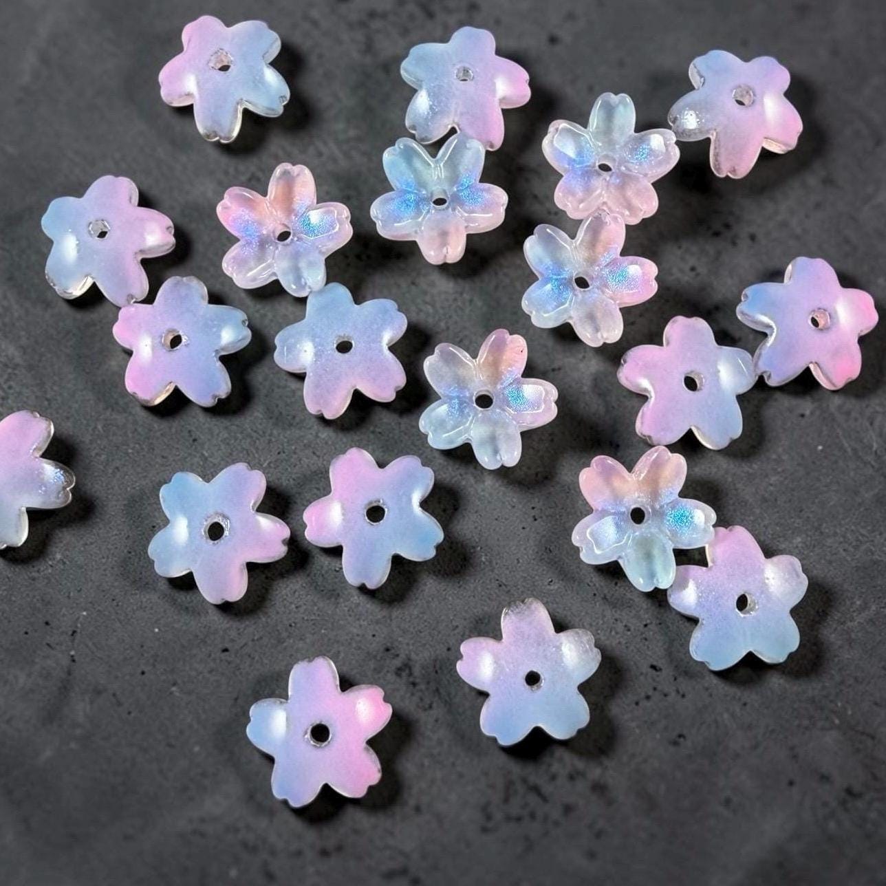 Pink and Periwinkle Flower Petal Bead Caps, 10.5mm Curved Flower (44A55-03) * Qty. 20