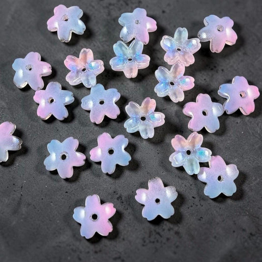 Pink and Periwinkle Flower Petal Bead Caps, 10.5mm Curved Flower (44A55-03) * Qty. 20