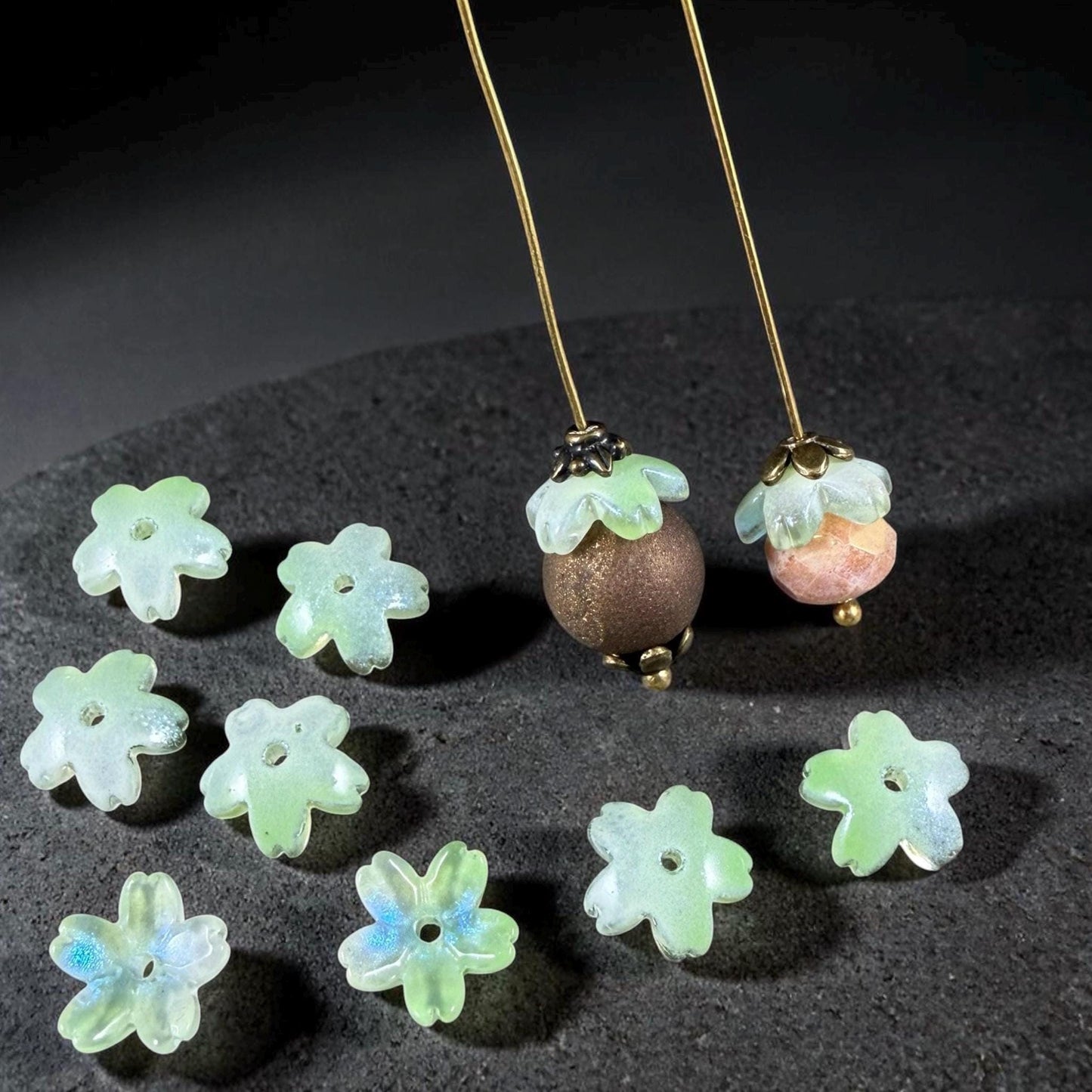 Light Green Flower Petal Bead Caps, 10.5mm Curved Flower (44A55-07) * Qty. 20