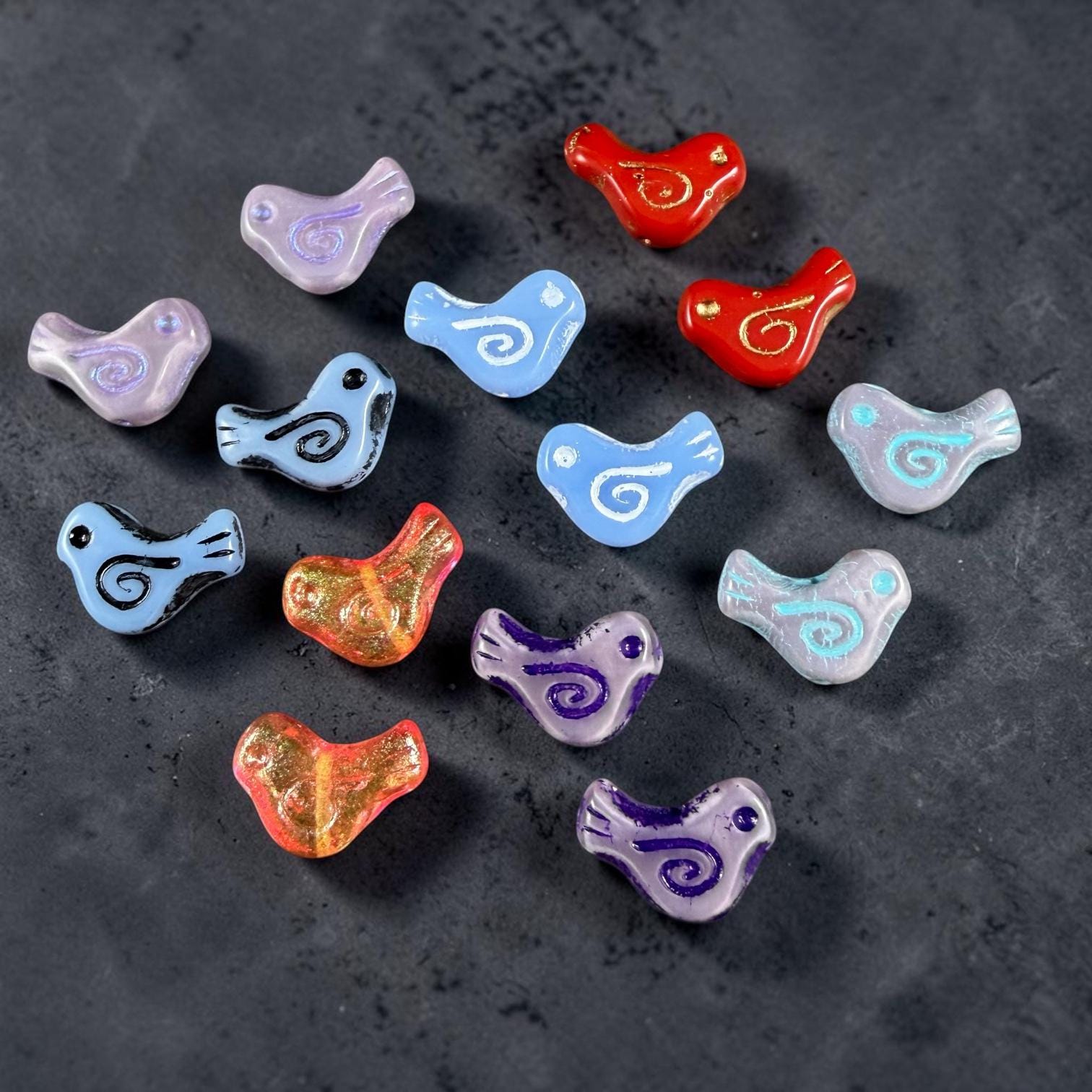 Czech Beads - Glass Bird Bead, 12x16mm, Assorted Colors, Pairs (01328-PR) * 14 Beads
