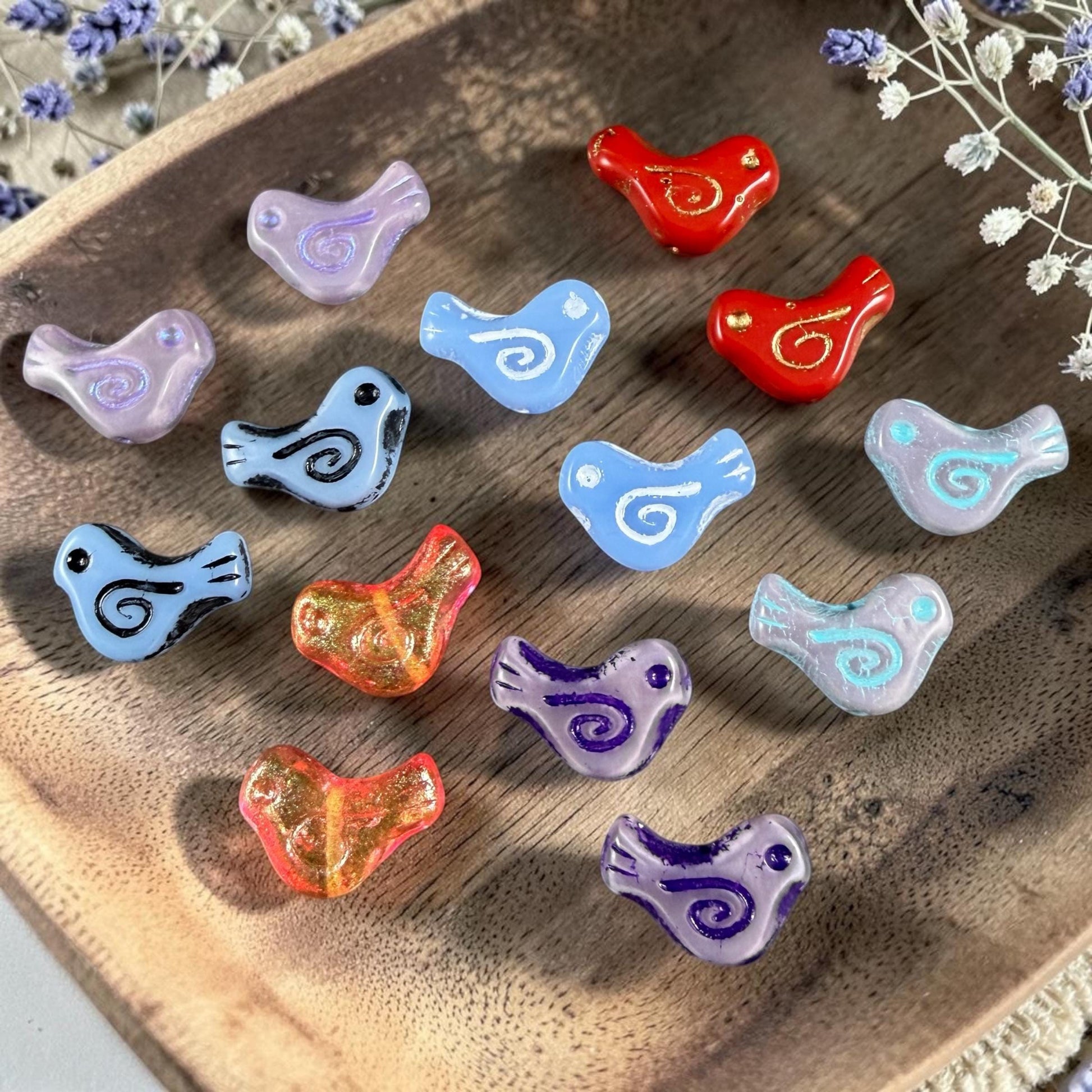 Czech Beads - Glass Bird Bead, 12x16mm, Assorted Colors, Pairs (01328-PR) * 14 Beads