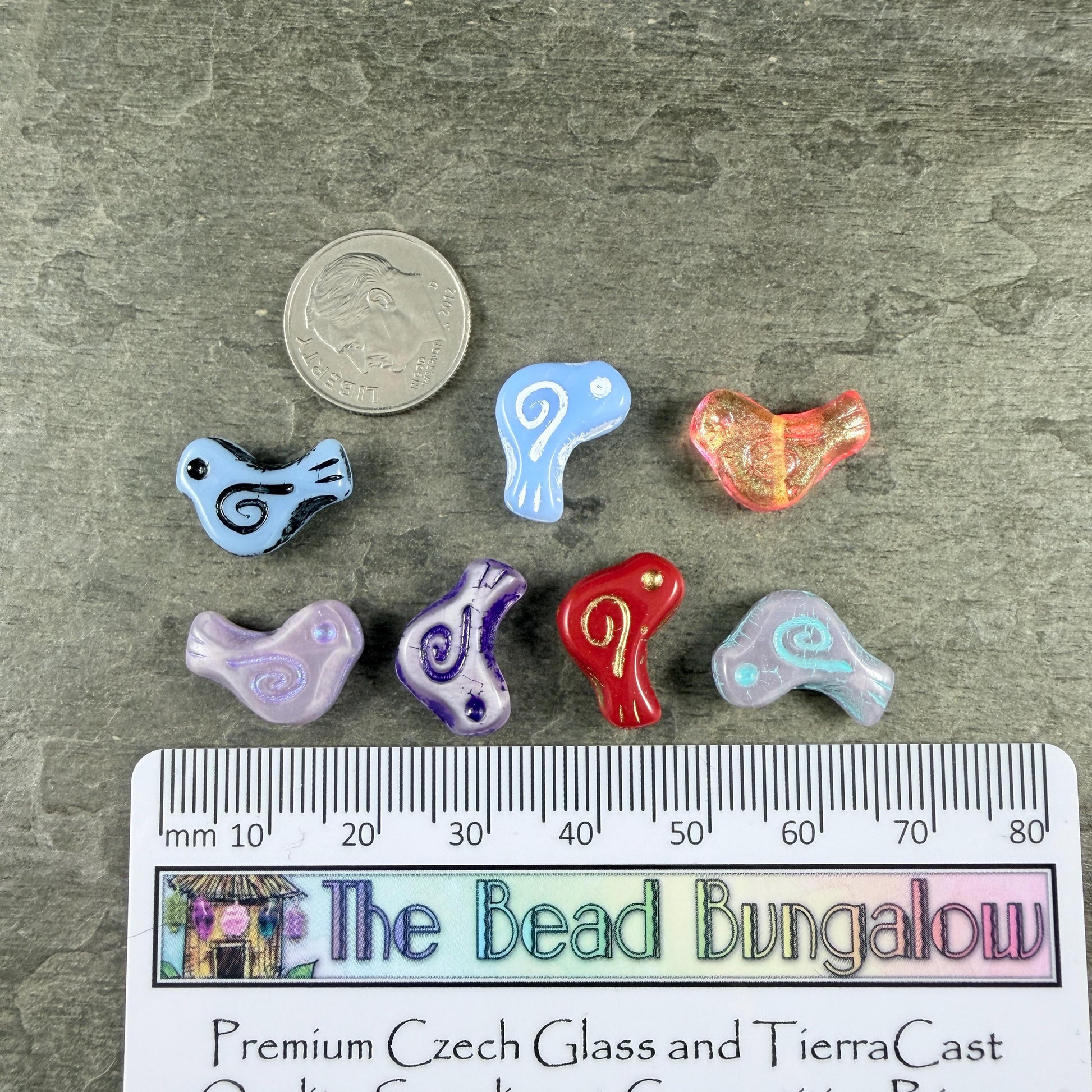 Czech Beads - Glass Bird Bead, 12x16mm, Fuchsia and Orange (00030-541024) * 10 Beads
