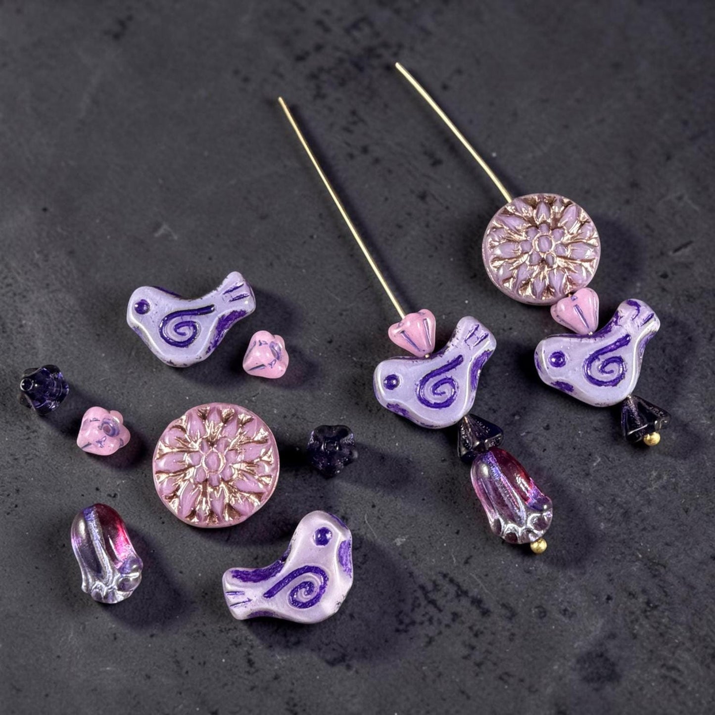Czech Beads - Glass Bird Bead, 12x16mm, Purple (26016-54326) * 10 Beads