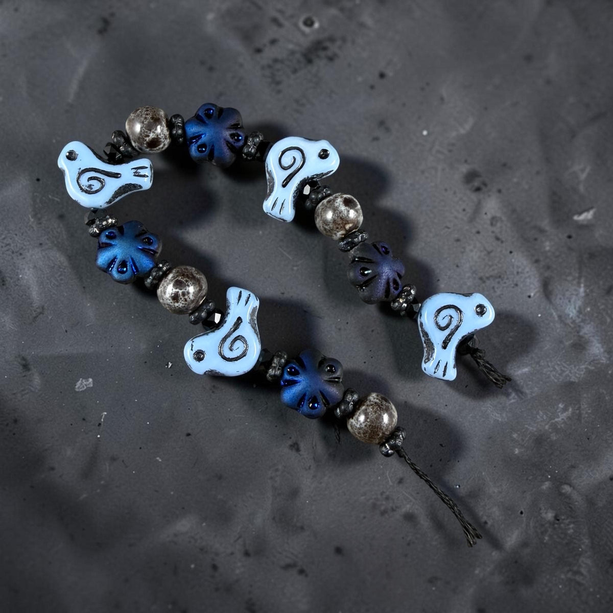Czech Beads - Glass Bird Bead, 12x16mm, Light Blue and Black (33010/46769) * 10 Beads