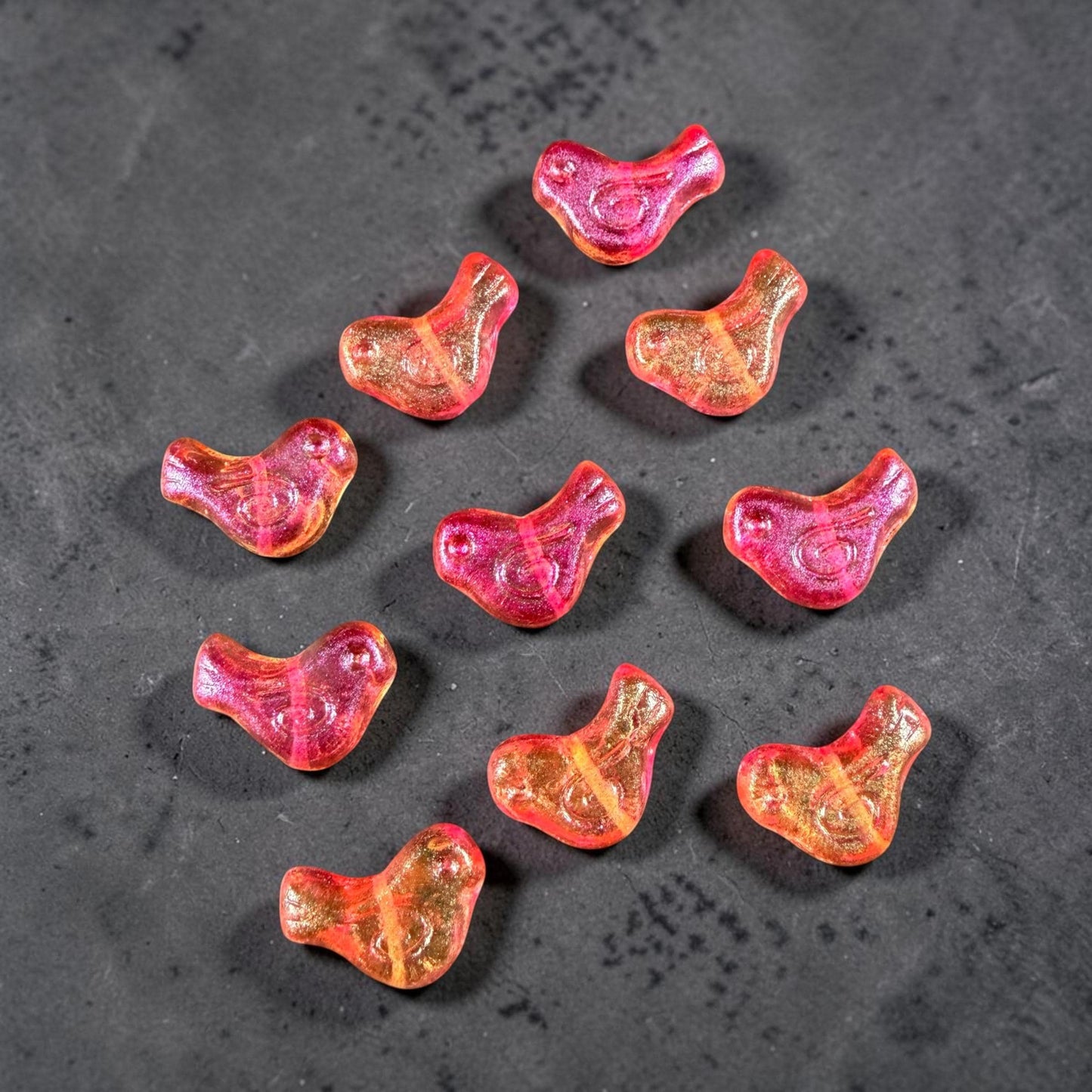 Czech Beads - Glass Bird Bead, 12x16mm, Fuchsia and Orange (00030-541024) * 10 Beads