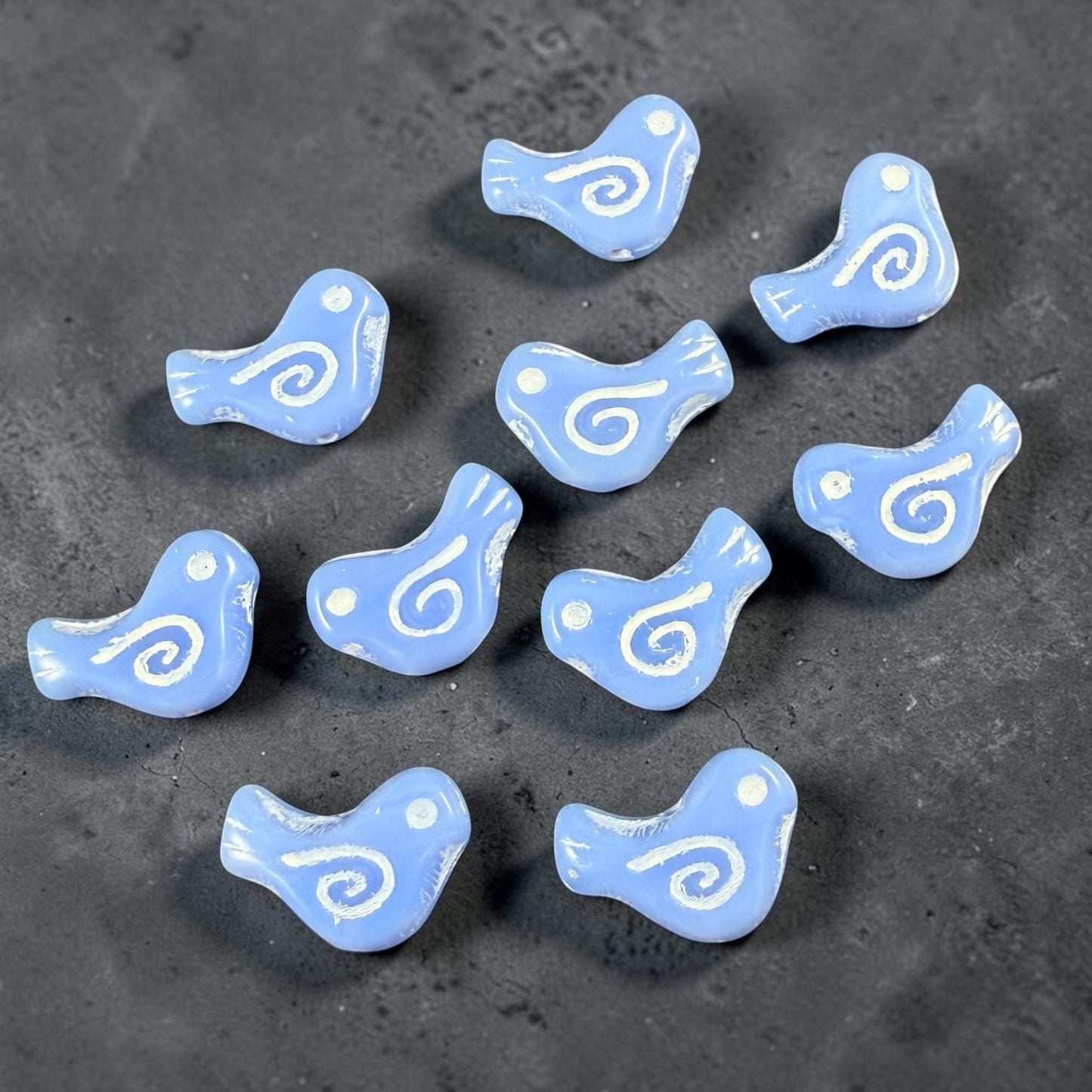 Czech Beads - Glass Bird Bead, 12x16mm, Light Blue and White (33010/46401) * 10 Beads