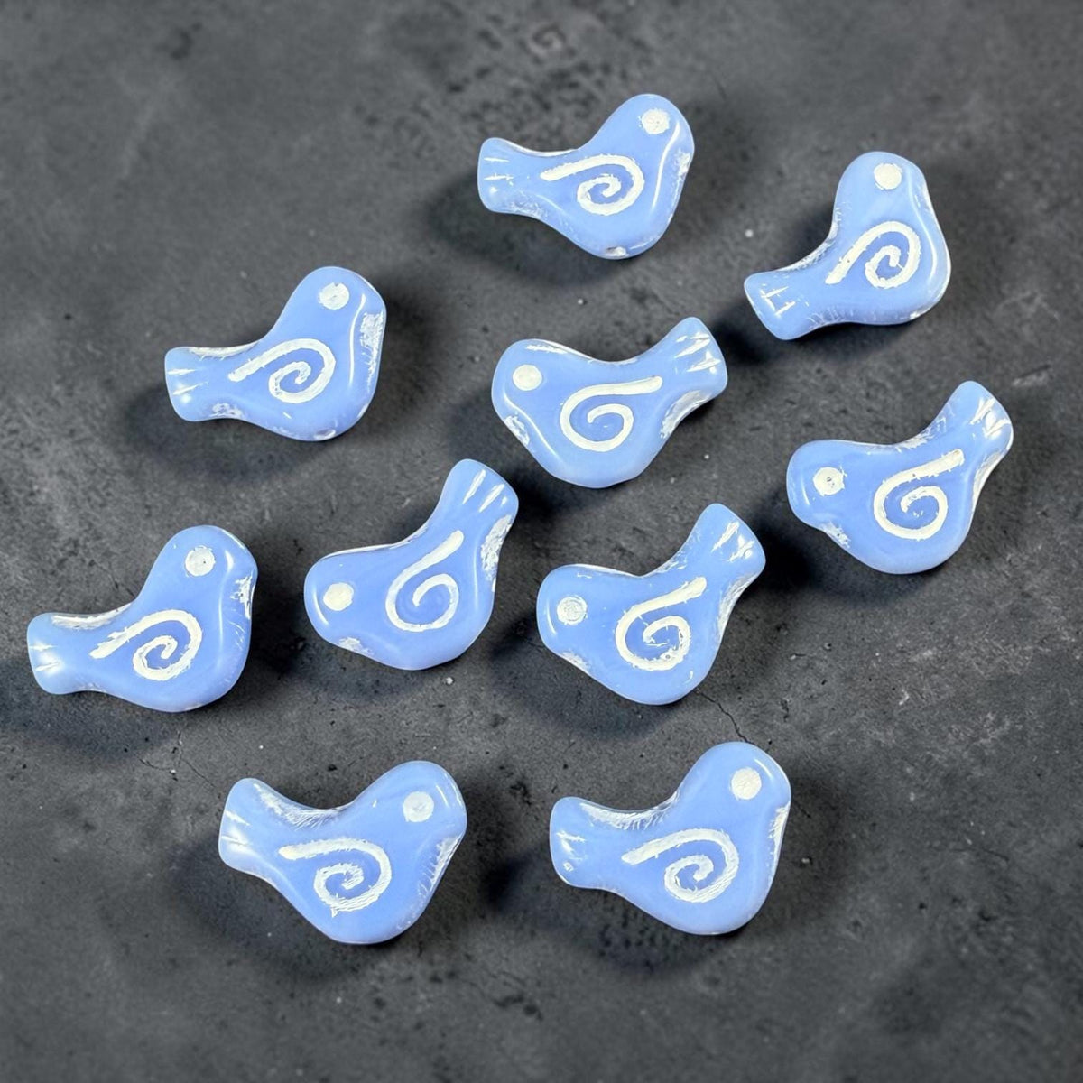 Czech Beads - Glass Bird Bead, 12x16mm, Light Blue and White (33010/46401) * 10 Beads