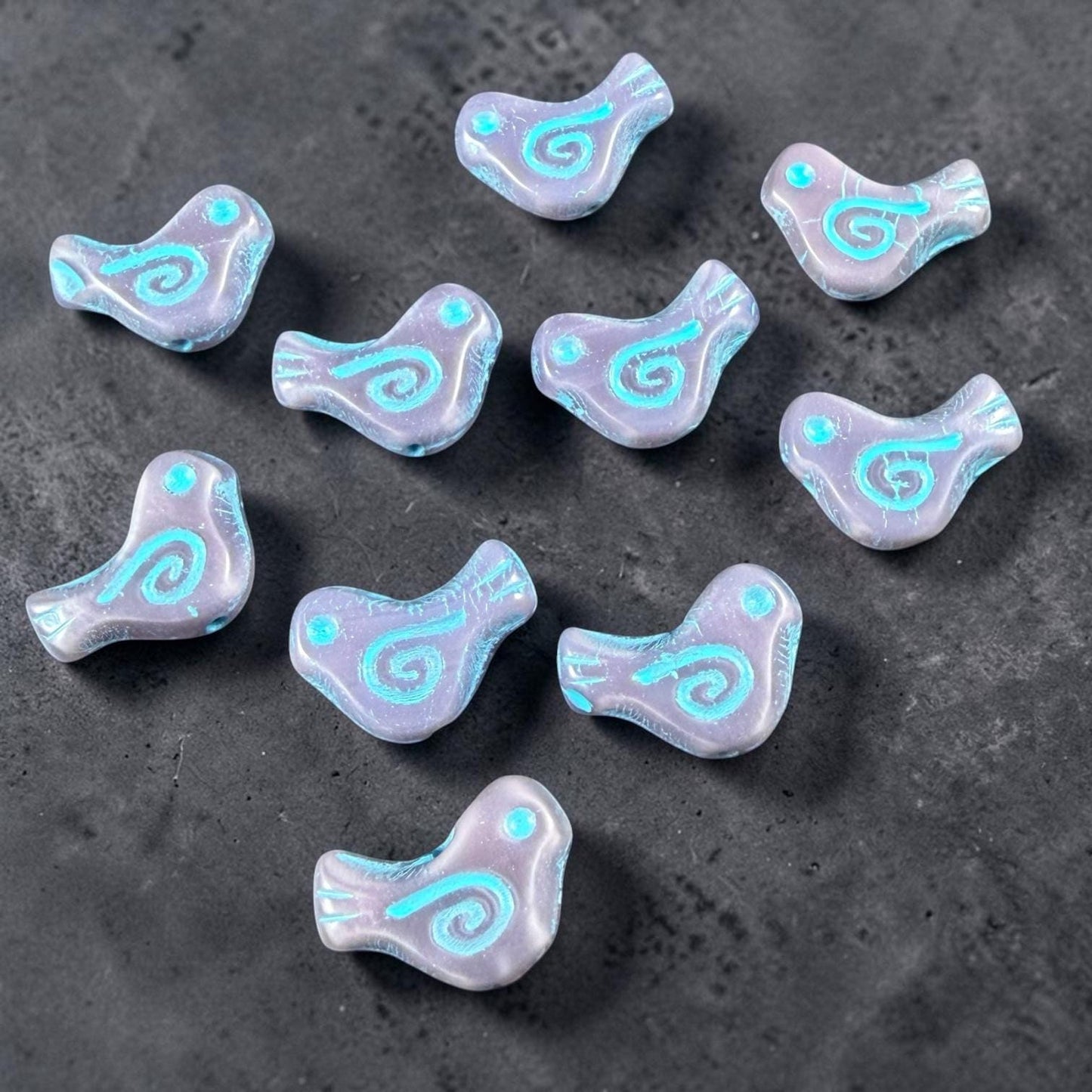 Czech Beads - Glass Bird Bead, 12x16mm, Light Purple and Blue (26016/54308) * 10 Beads