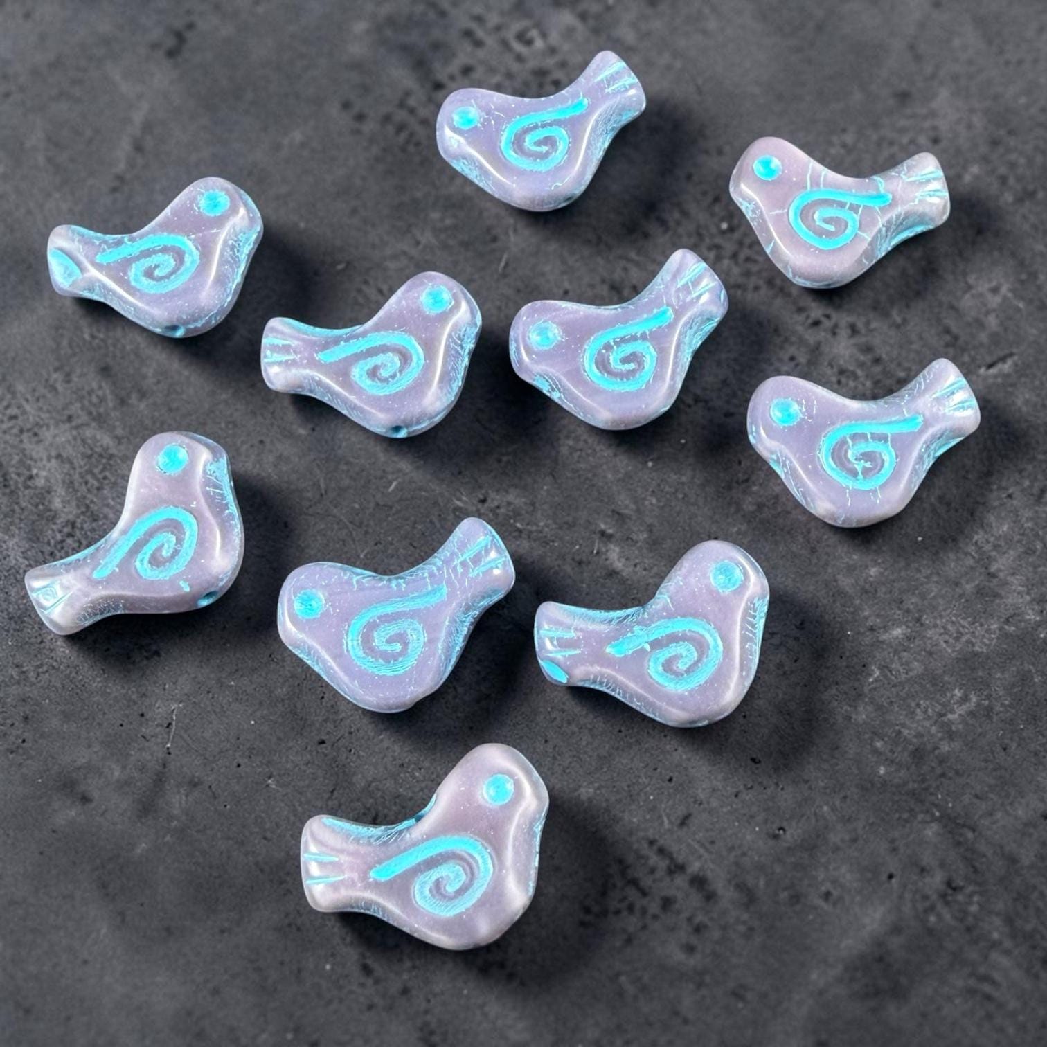 Czech Beads - Glass Bird Bead, 12x16mm, Light Purple and Blue (26016/54308) * 10 Beads