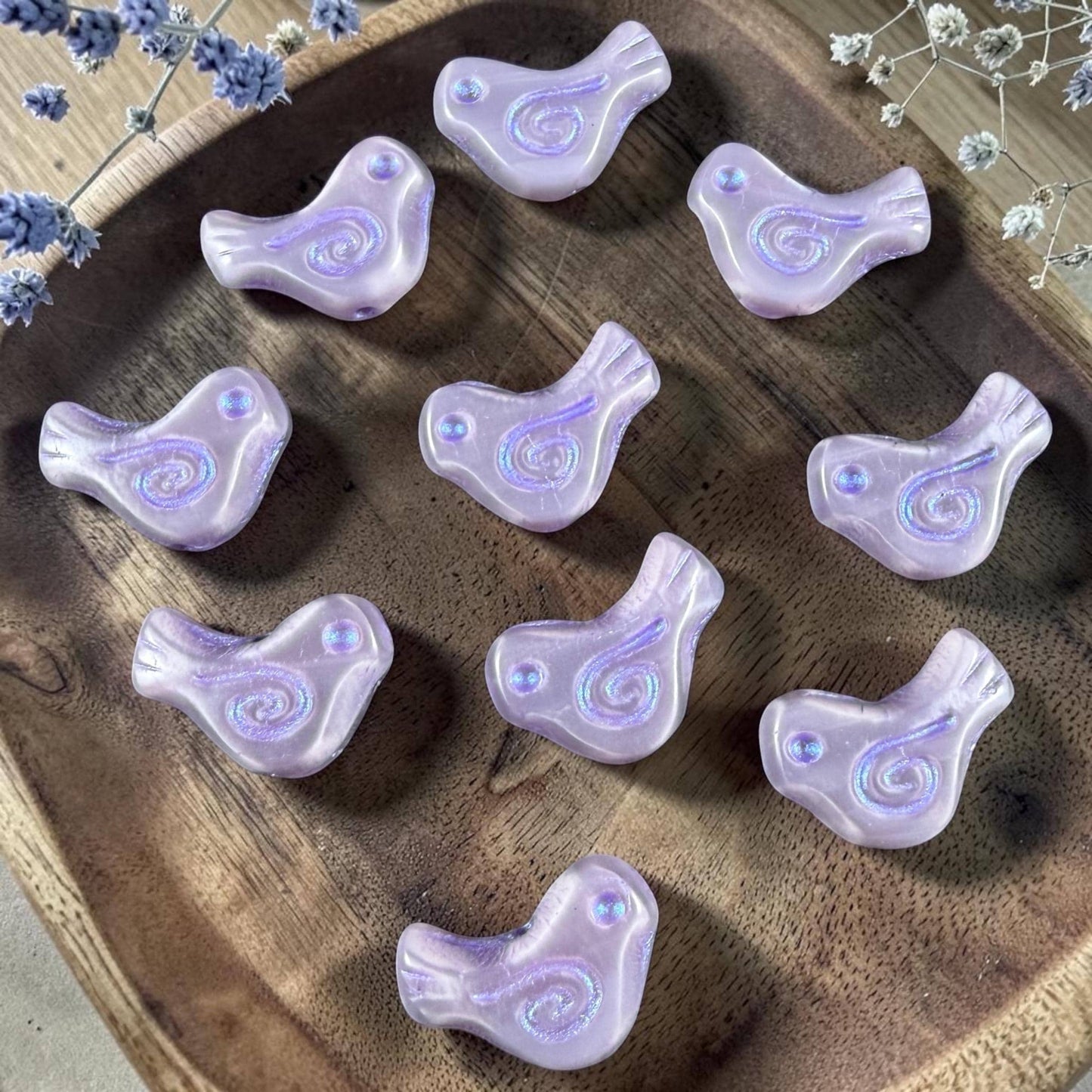 Czech Beads - Glass Bird Bead, 12x16mm, Light Purple (26016/43809) * 10 Beads