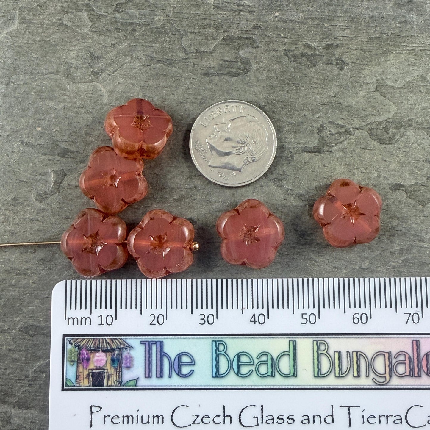 Czech Glass Beads - 14mm Table-Cut Flower, Pink Opaline with Picasso (14FL-71010-868) * Qty. 6