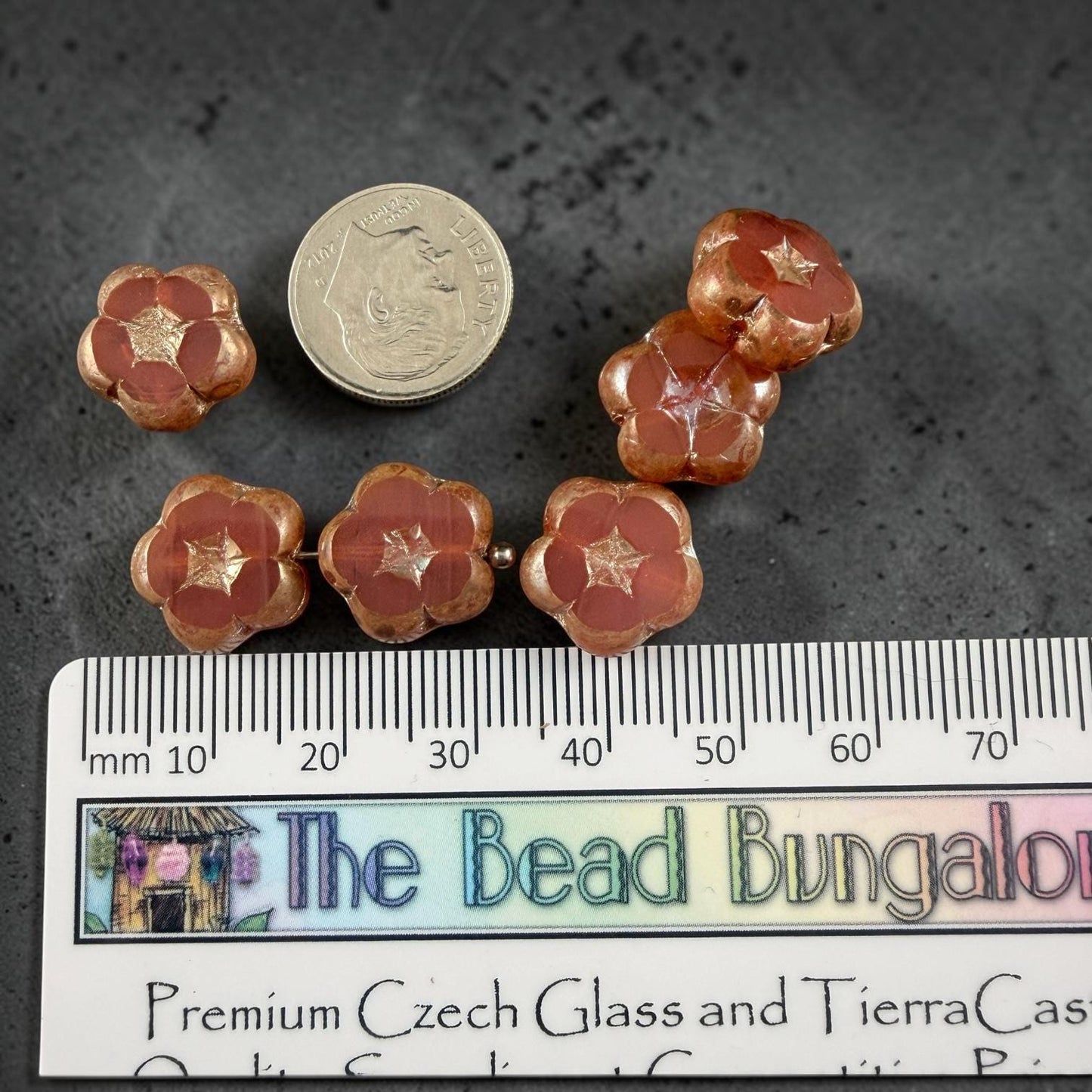 Czech Glass Beads - 14mm Table-Cut Flower, Pink Opaline with Silvery Picasso (14FL-71010-434) * Qty. 6