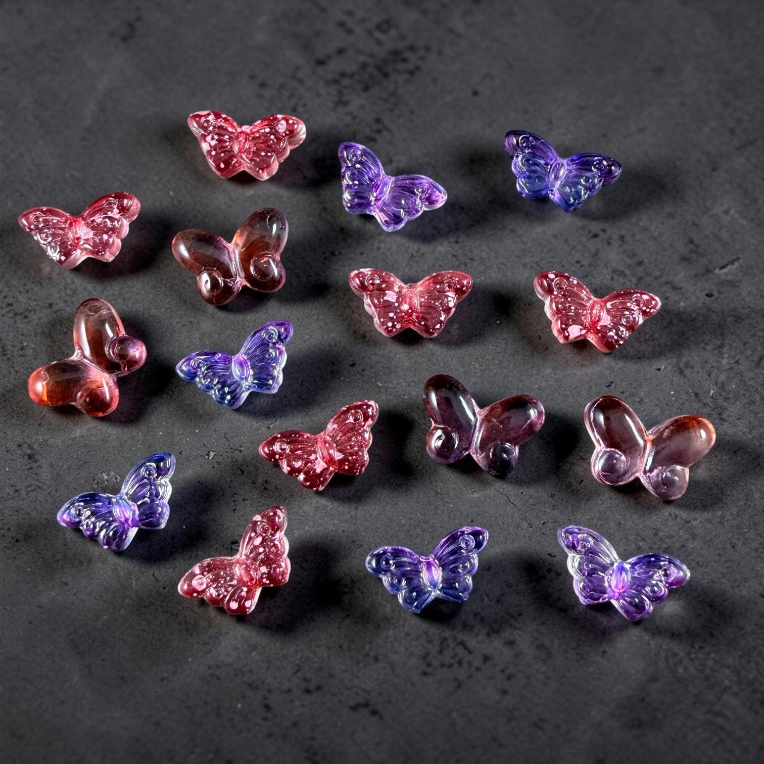Glass Beads - Dark Purple and Orange Butterfly Mix * 16 Beads