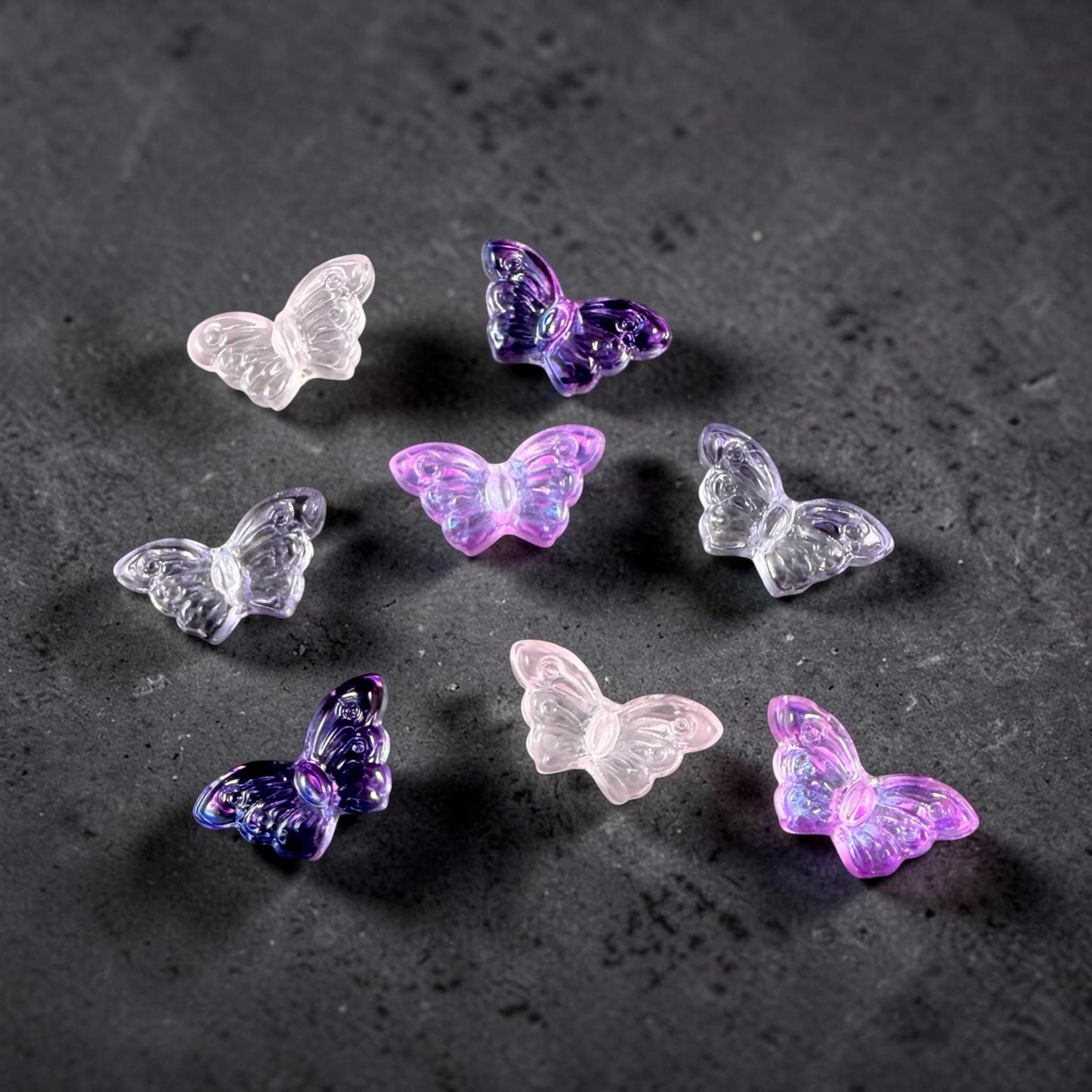 Glass Beads - Purple and Pink Frilly Butterfly Mix * 16 Beads