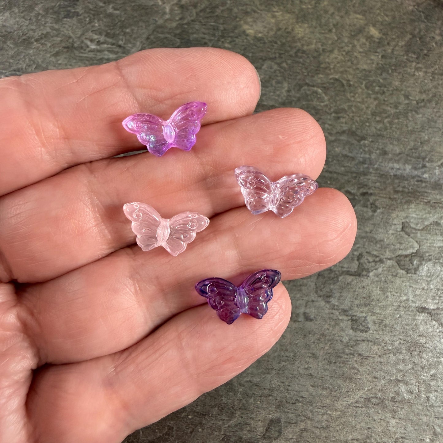Glass Beads - Purple and Pink Frilly Butterfly Mix * 16 Beads