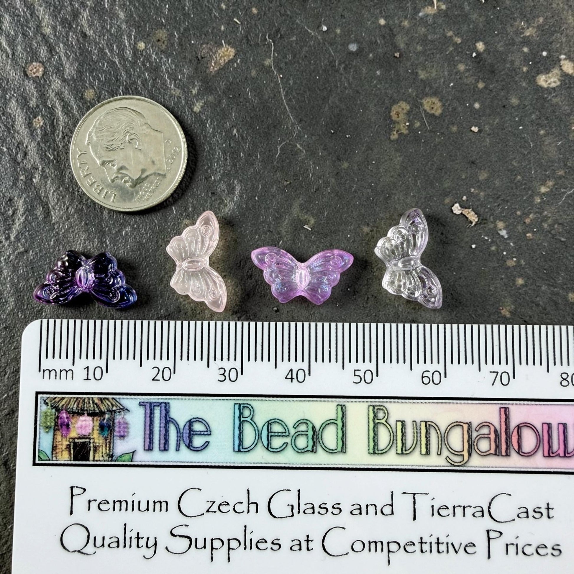 Glass Beads - Purple and Pink Frilly Butterfly Mix * 16 Beads