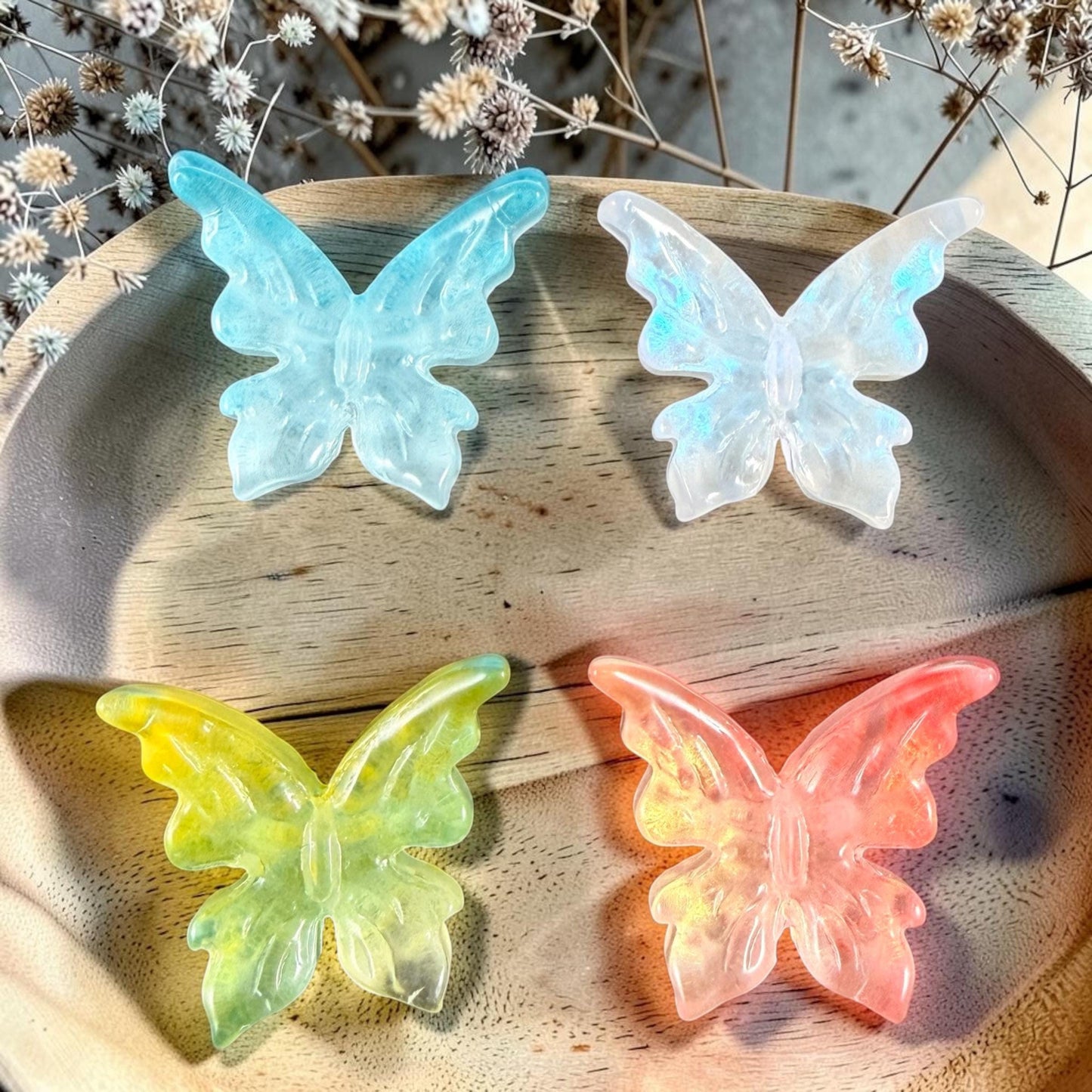 Large Glass Butterfly - Pretty Pastels, Colorful Peach, Blue and Yellow Focal Beads * Qty. 4